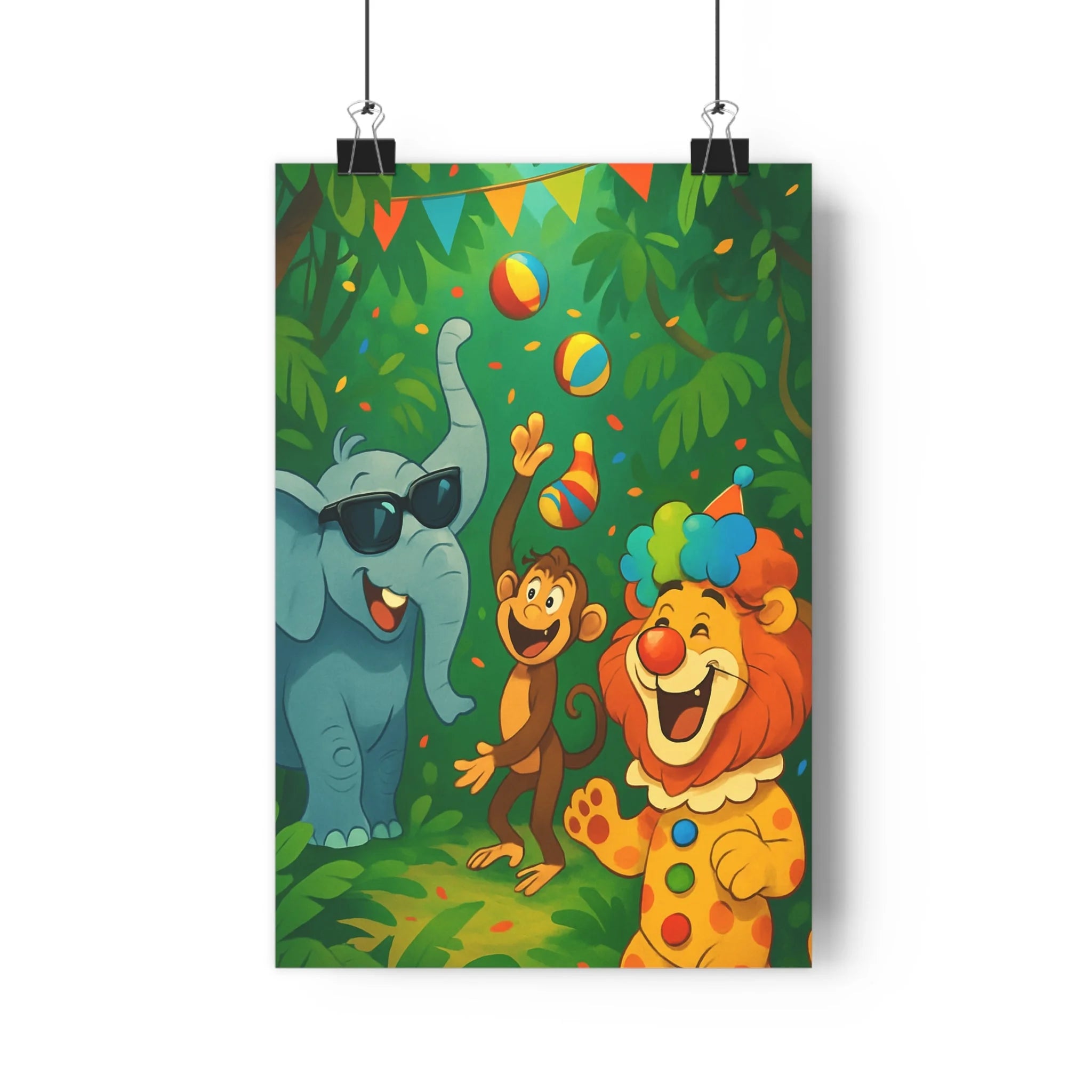 Poster décoratif cartoon éléphant lion singe jungle tropical amusant enfant chambre couleurs vives 3