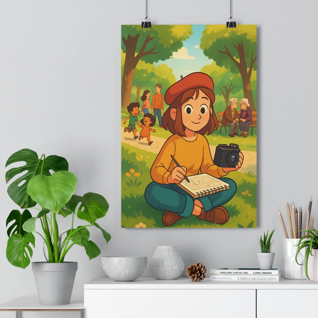 Poster décoratif croquis animé vert bleu paisible chaleureux salon chambre moderne artistique ambiance nature