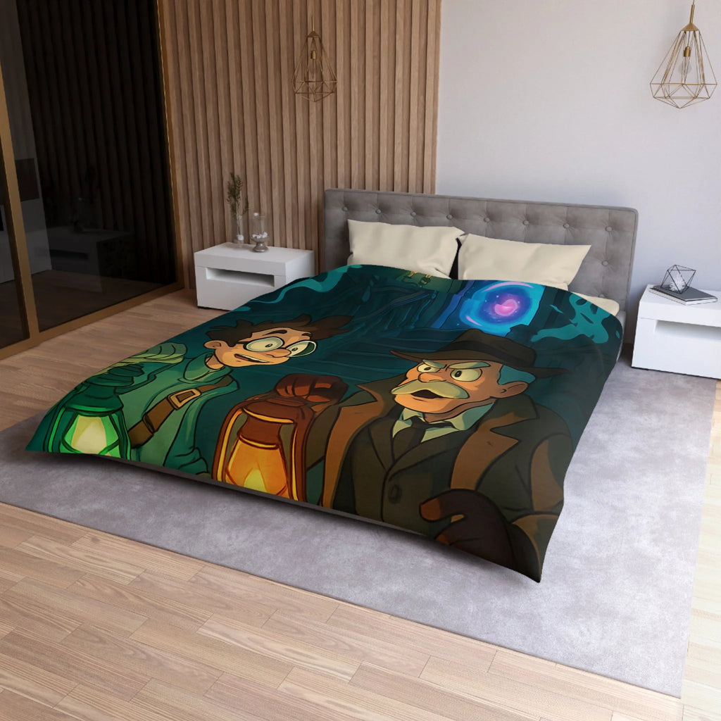 Housse de couette mystère avec lanternes, enquêteurs, fantômes et portail mystérieux