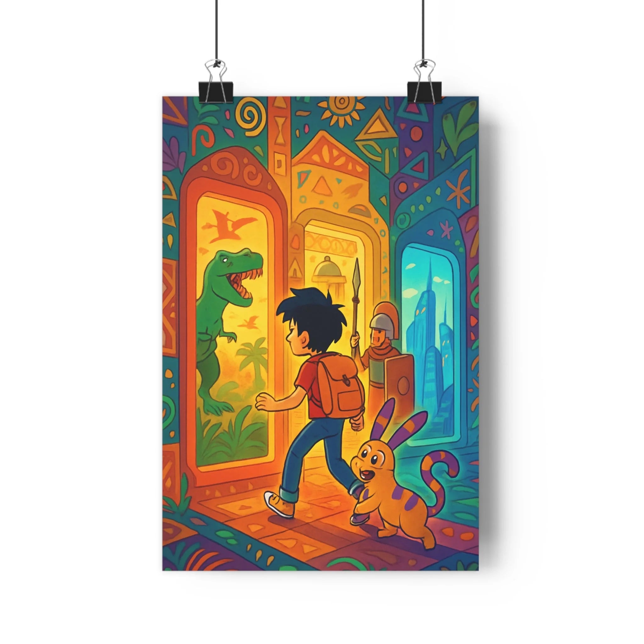 Poster décoratif voyage temps enfant aventure anime coloré dynamique créatif chambre mural artistique vibrant