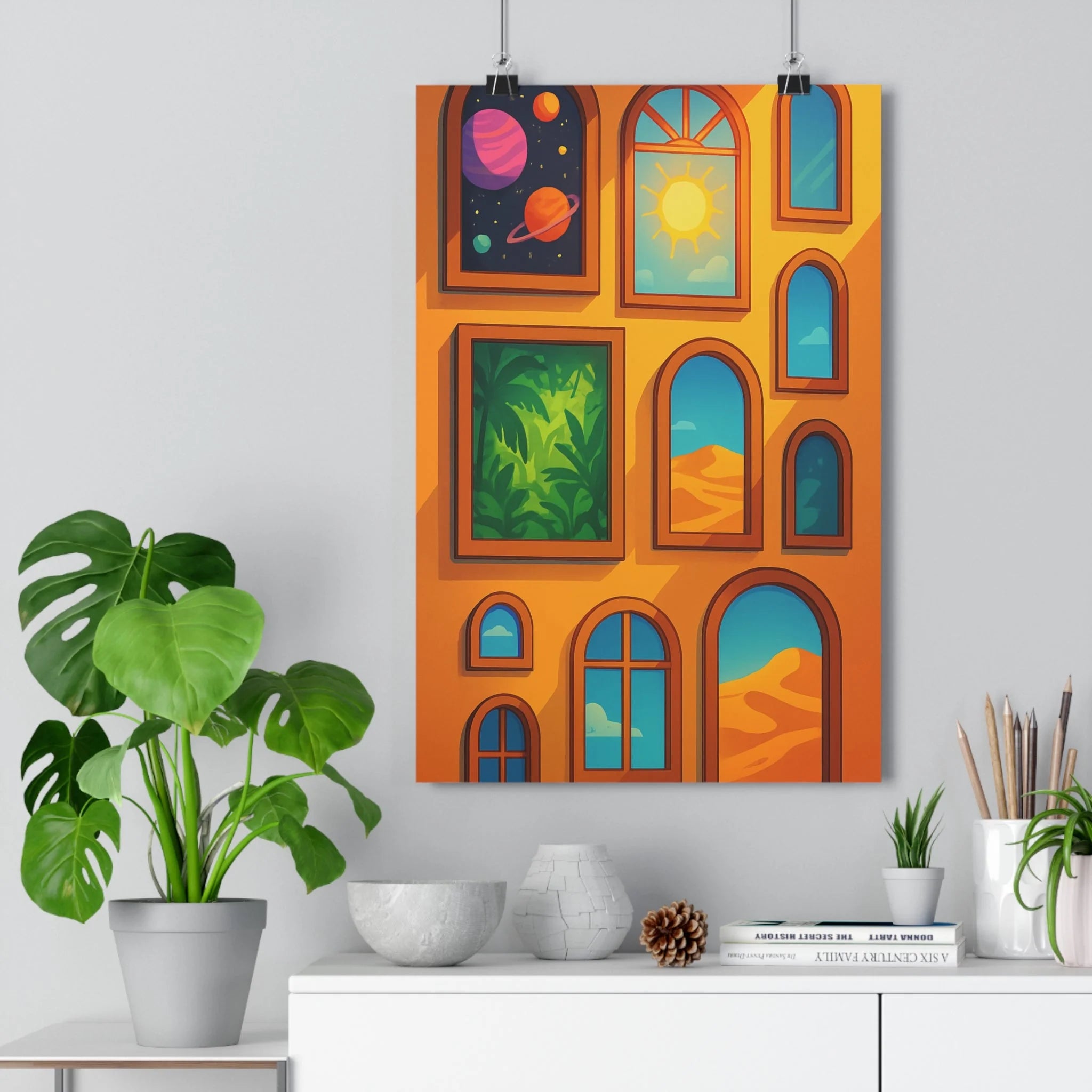 Poster décoratif surréaliste coloré espace vert jungle doré salon rêveur inspirant artistique unique qualité