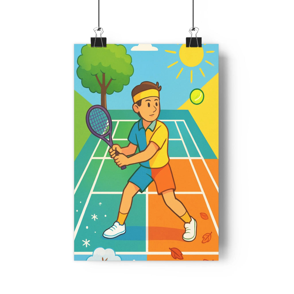 Poster décoratif cartoon tennis coloré saisonnier joyeux salon chambre enfant vibrant printemps automne hiver