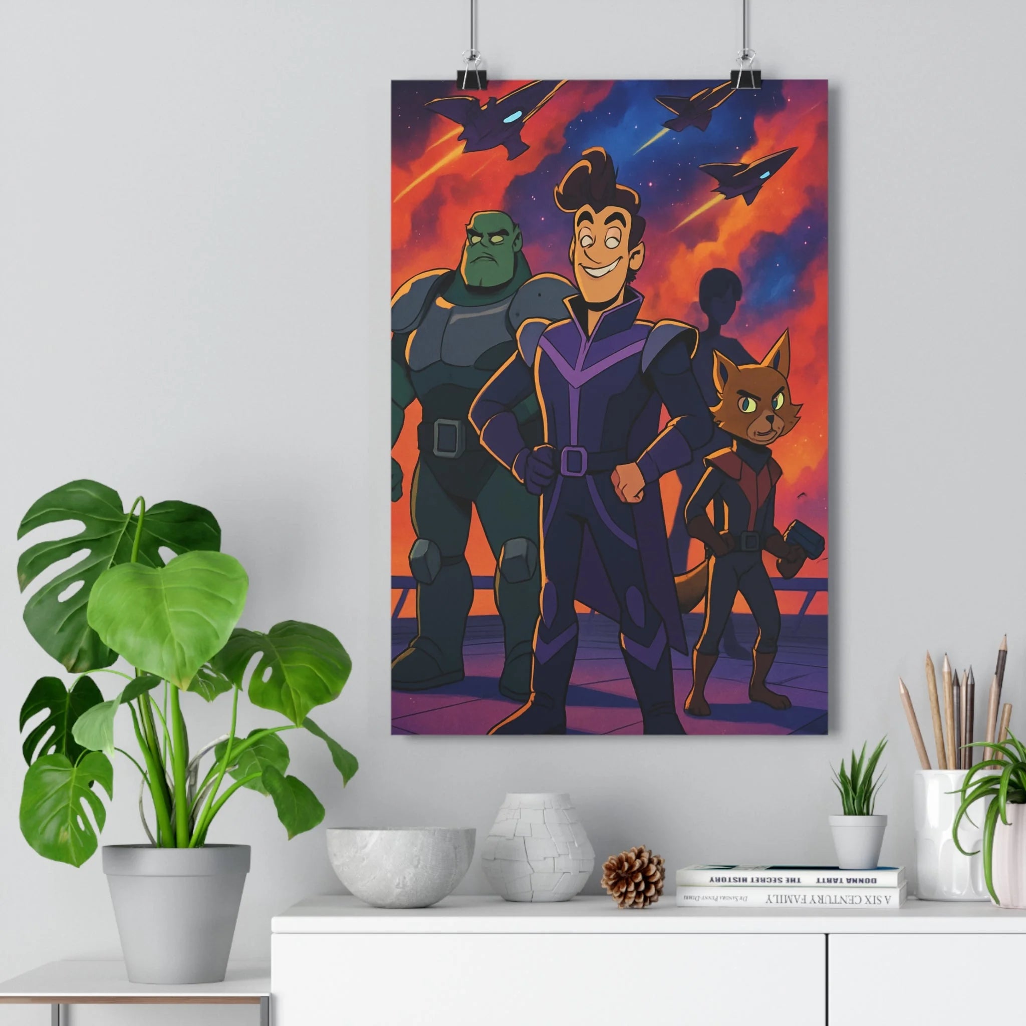 Poster décoratif cartoon futuriste aventure coloré joyeux salon chambre bureau enfant galaxie dynamique spaciale