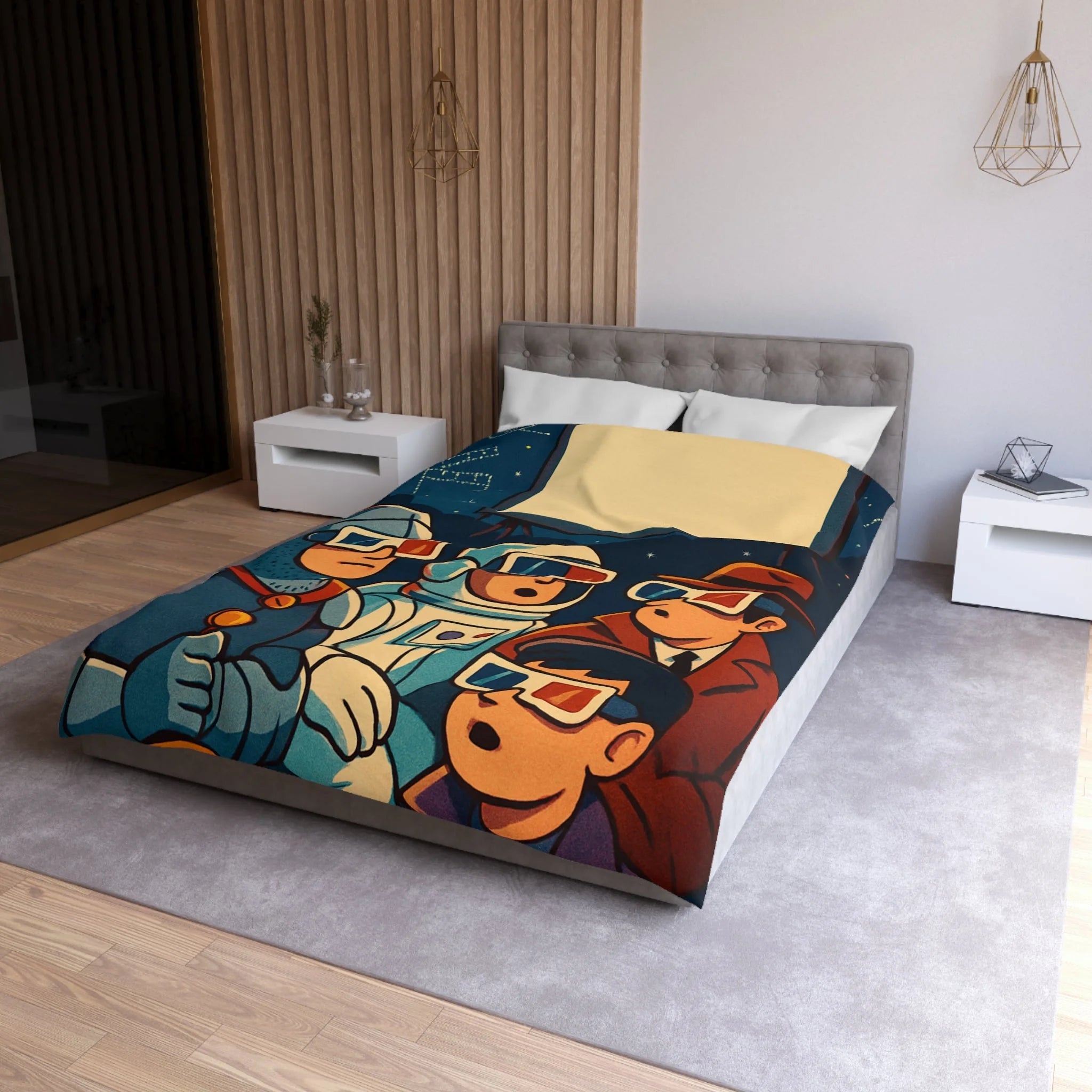 Housse de Couette Unique Inspirée Cinéma Rétro Avec Personnages Insolites Regardant Écran