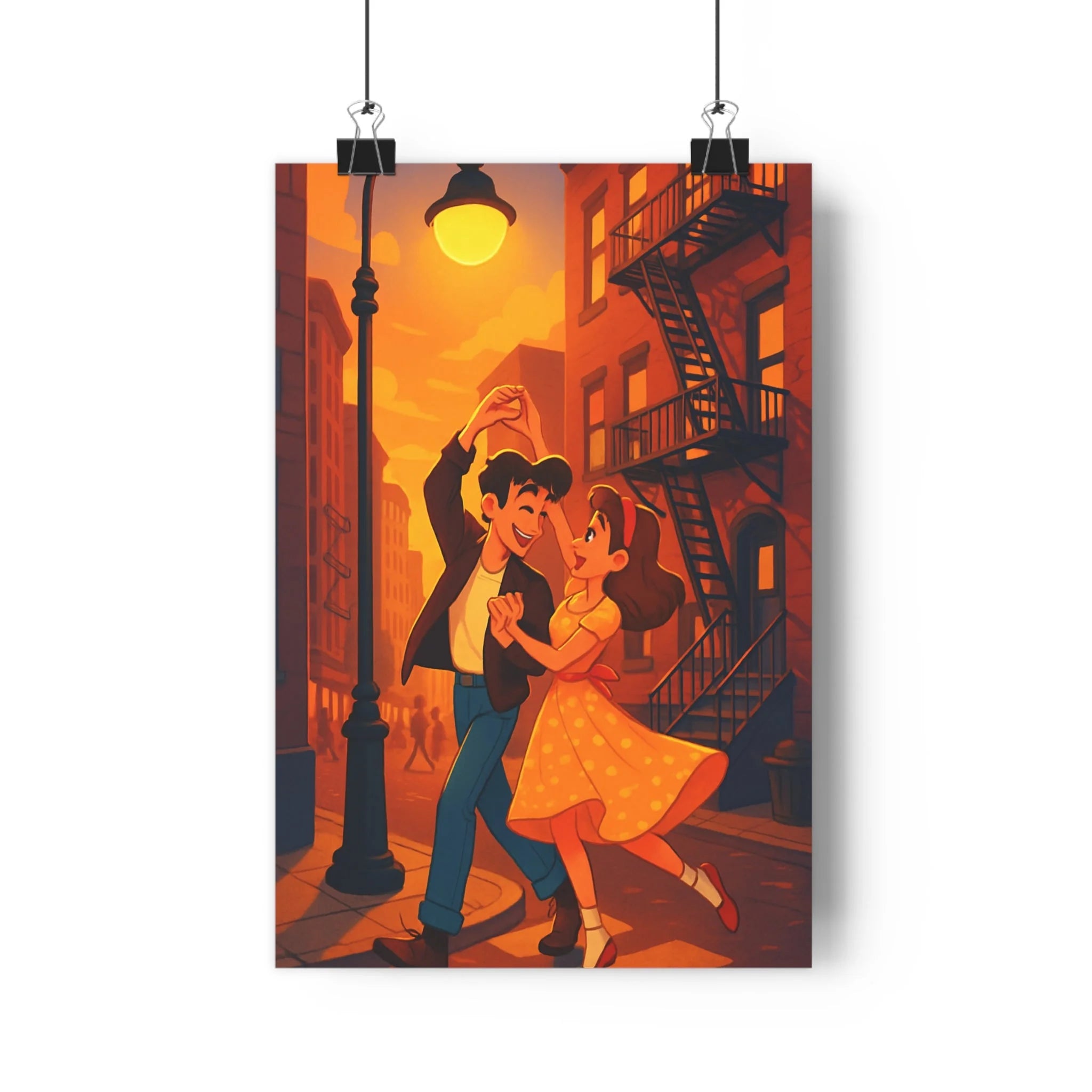 Poster décoratif romantique rétro moderne danse orange marron nostalgique salon chambre chaleureux joyeux vintage