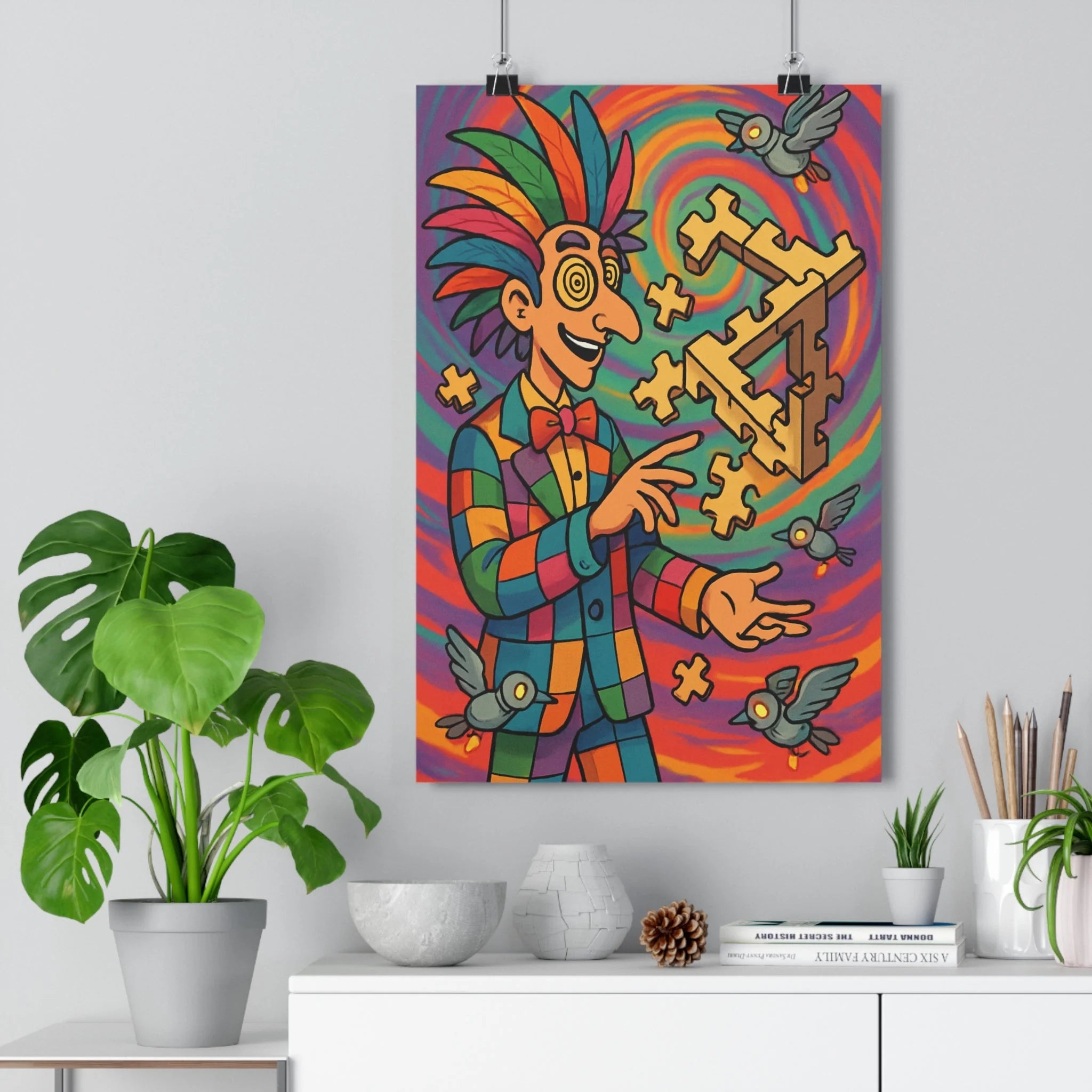 Poster décoratif surréaliste multicolore créatif joyeux ludique original salon chambre bureau 30x46 design qualité
