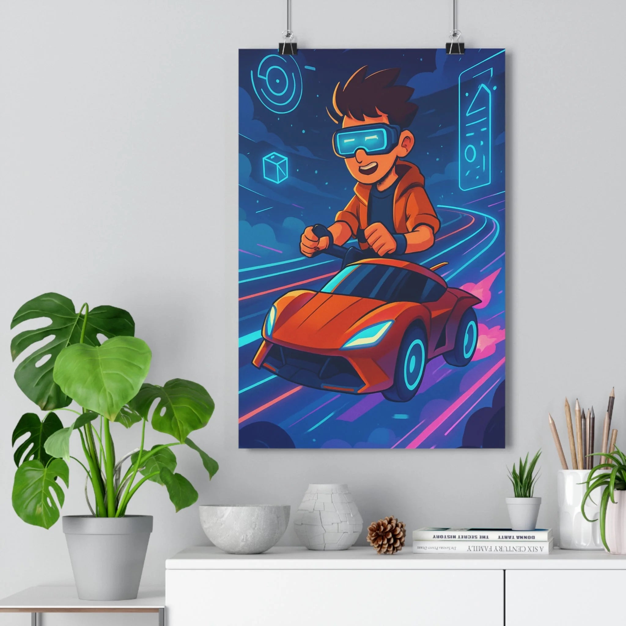 Poster décoratif futuriste rouge bleu dessin animé chambre bureau dynamique cyberpunk moderne tendance pilote