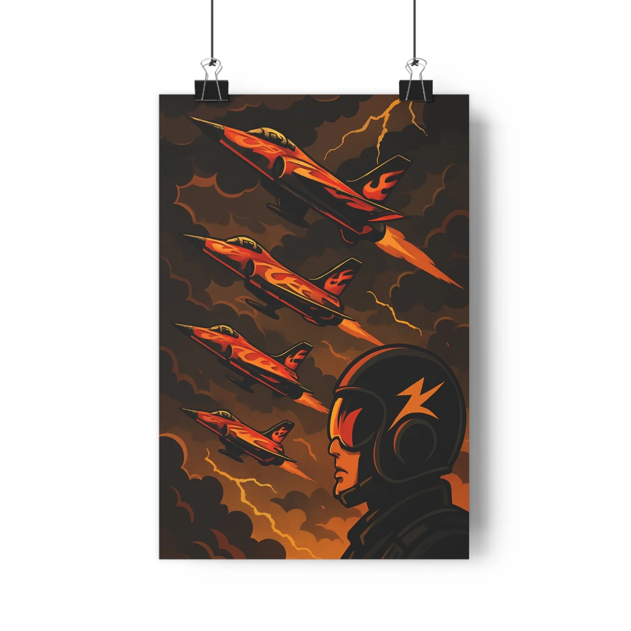 Poster décoratif cartoon orange noir dynamique épique bureau chambre aventure avion pilote format qualité