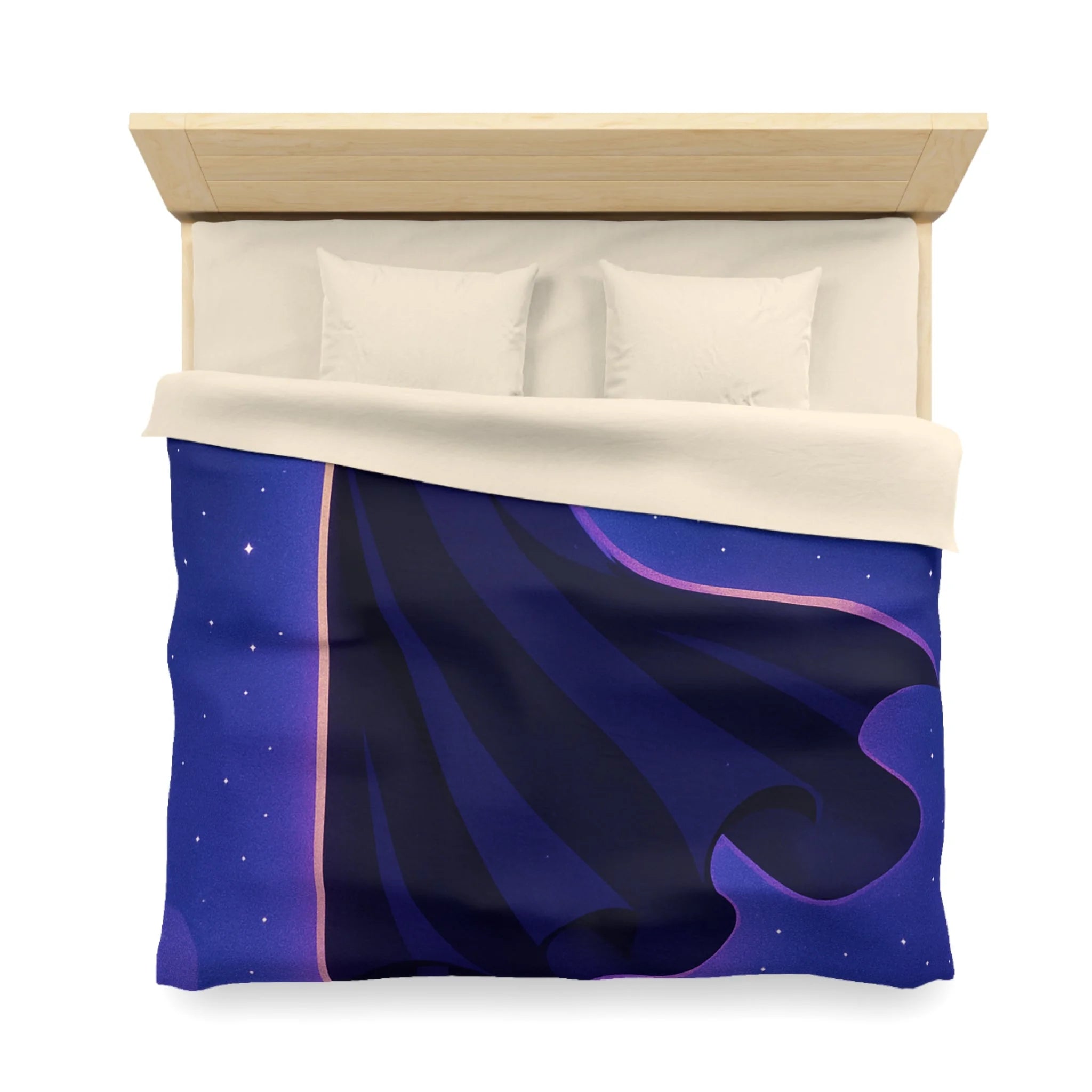 Housse de couette mystérieuse avec silhouette en cape sous un ciel étoilé magique
