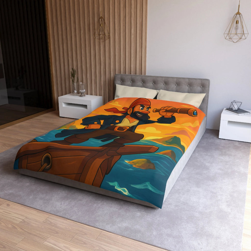 Housse de couette pirate flamboyant explorant les mers au coucher de soleil épique