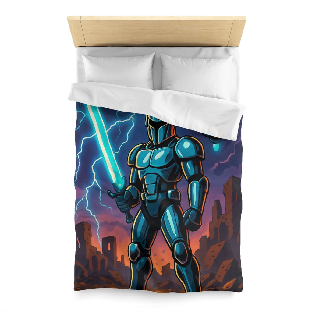 Housse de Couette Sci-Fi avec Guerrier en Armure et Paysage Apocalyptique
