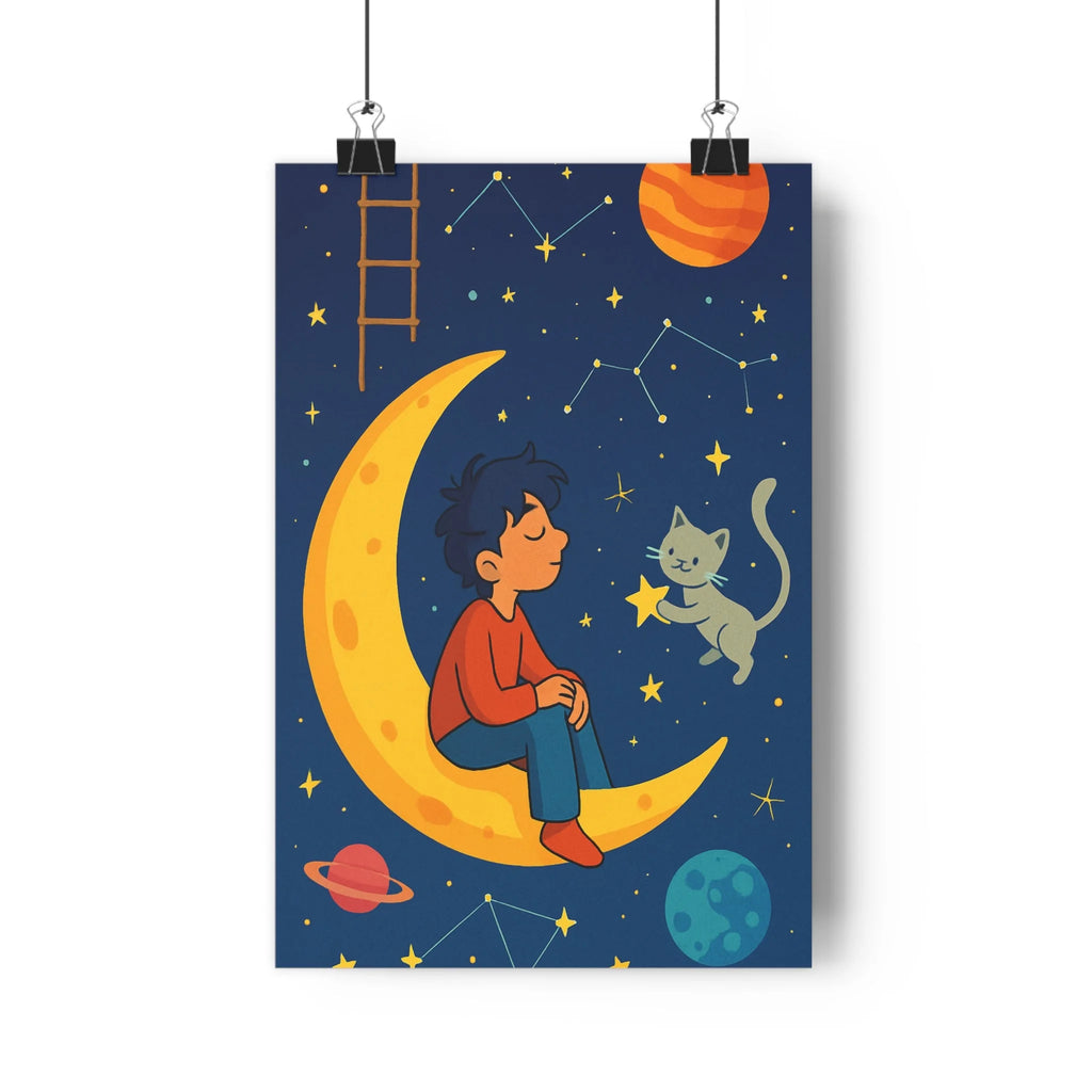 Poster décoratif cartoon pastel rêveur chambre enfant détente lune étoiles constellations 30x46 cm qualité