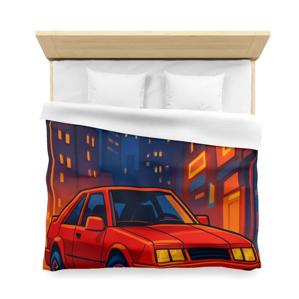 Housse de couette urbaine rétro avec voiture rouge lueur nocturne vibrante