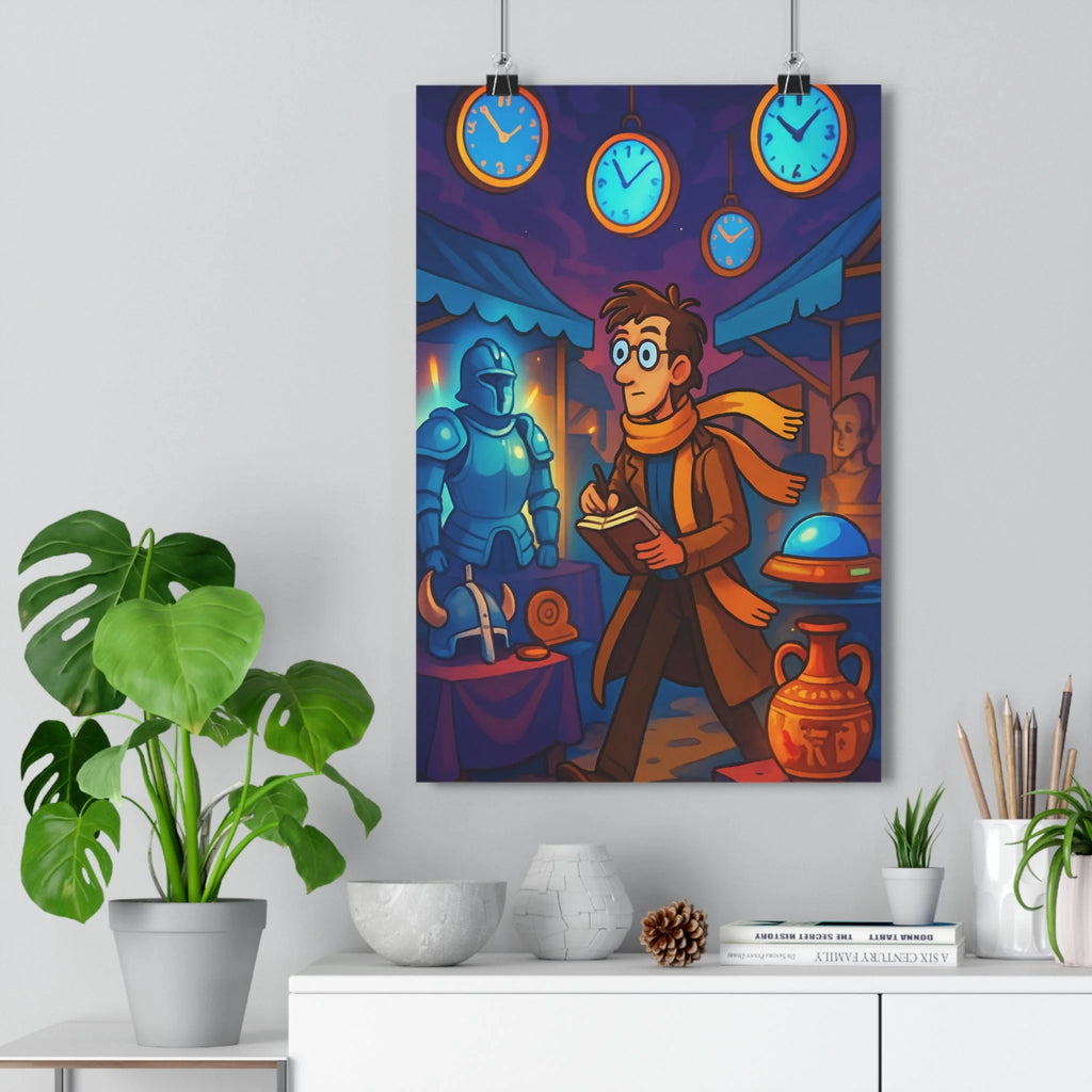 Poster décoratif voyageur temps bleu orange aventure fantastique salon chambre moderne original qualité premium