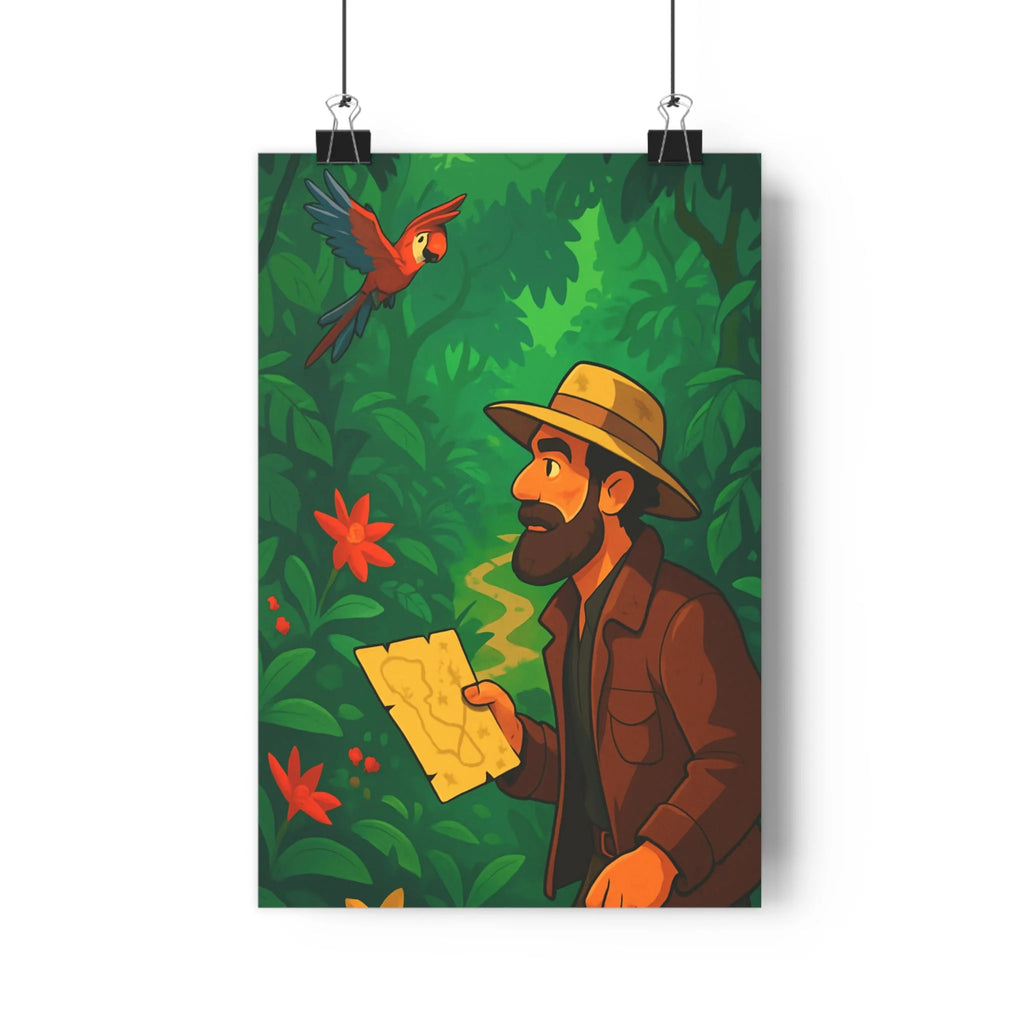 Poster décoratif vibrant aventure forêt vert rouge dessin animé chambre enfant joyeux 30x46 cm