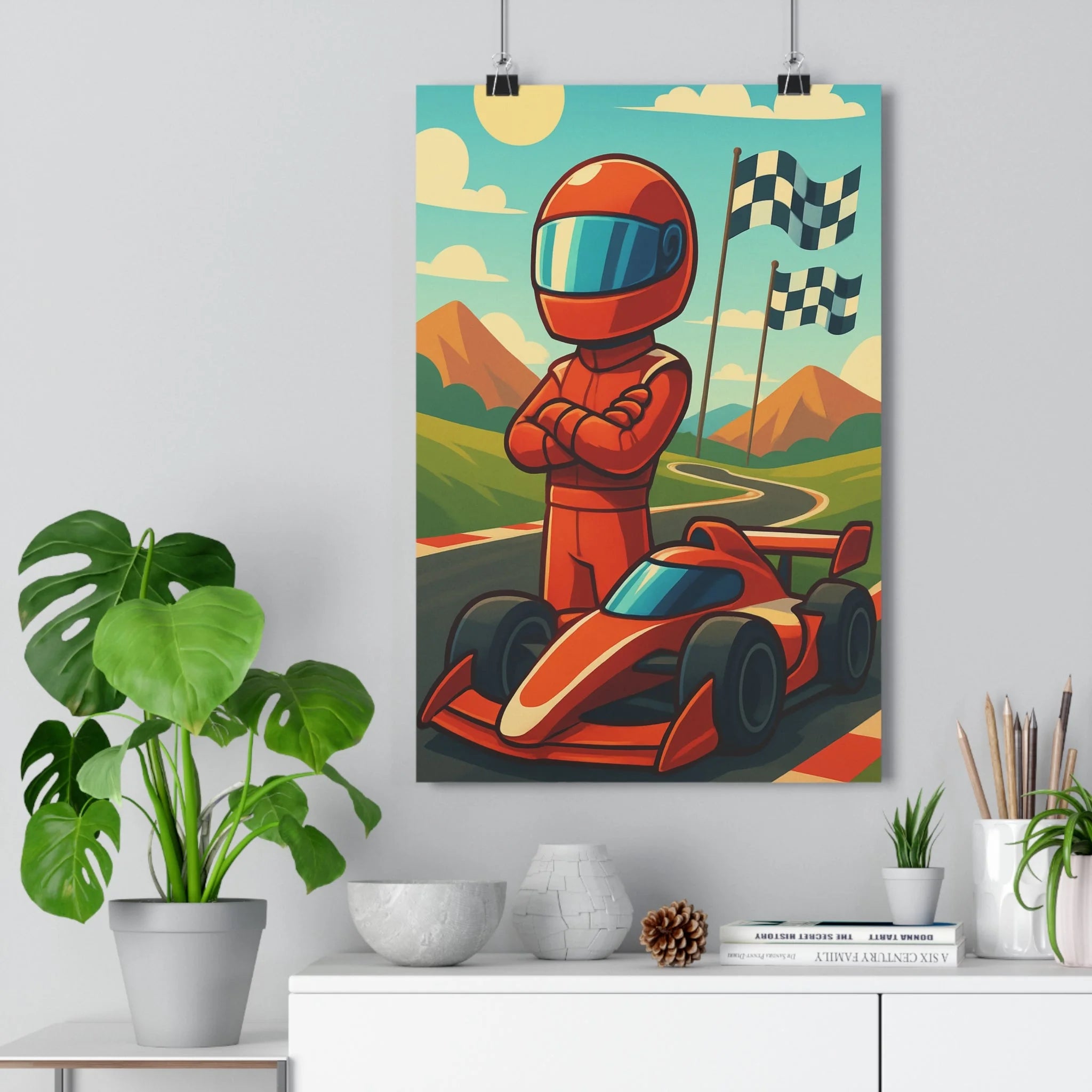 Poster décoratif sportif rouge bleu anime dynamique chambre bureau aventure pilote voiture course qualité