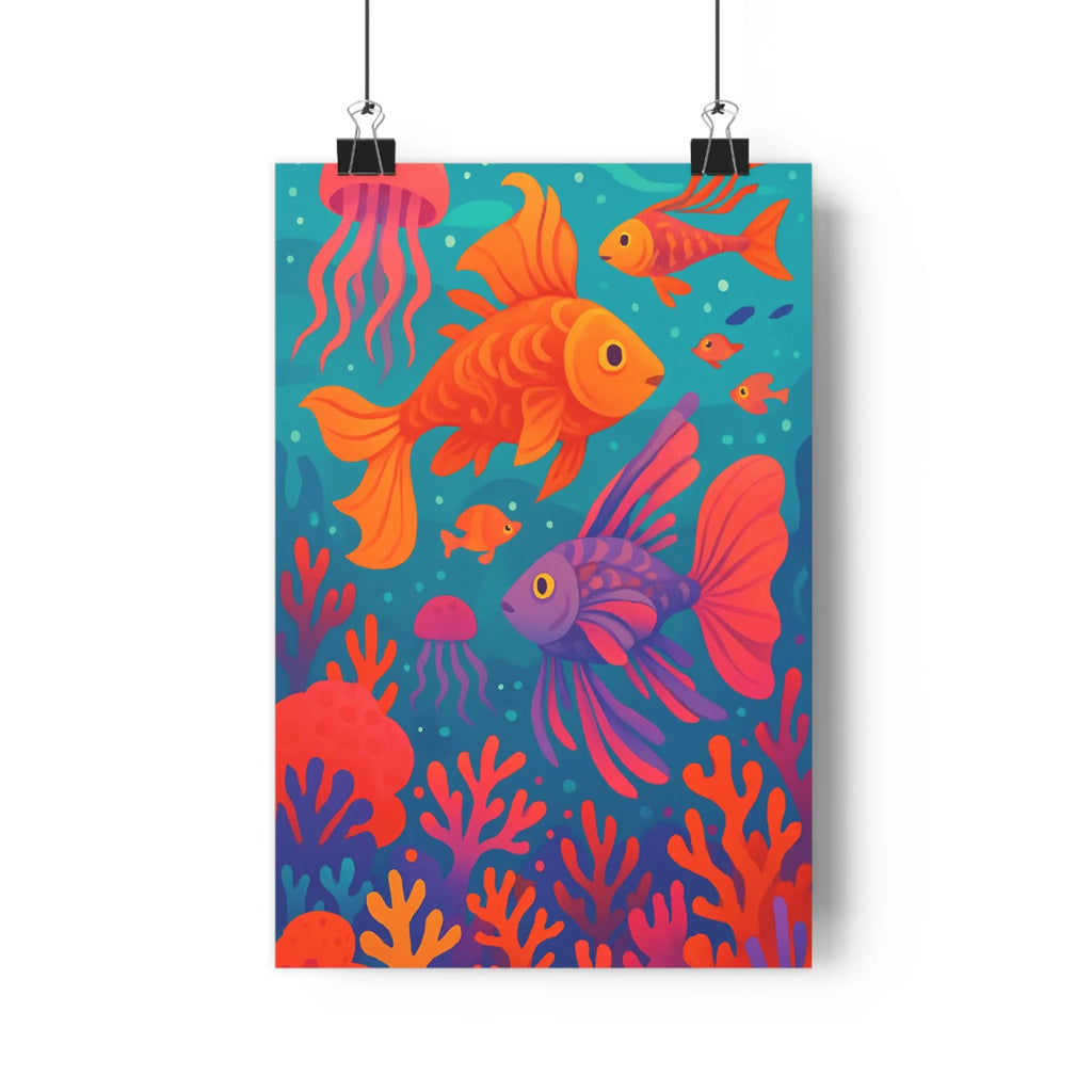 Poster décoratif océan couleurs cartoon bleu orange rose chambre salon joyeux marin vibrant 30x46