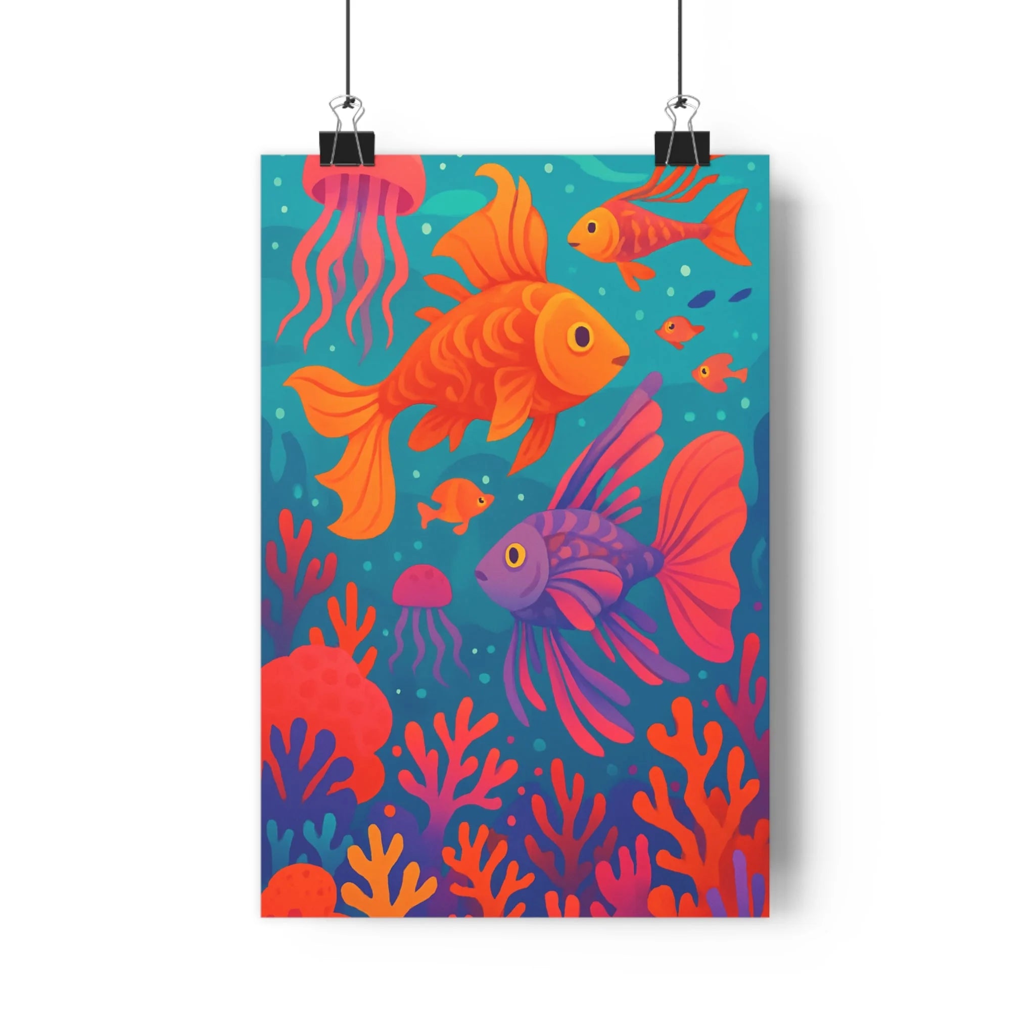 Poster décoratif océan couleurs cartoon bleu orange rose chambre salon joyeux marin vibrant 30x46