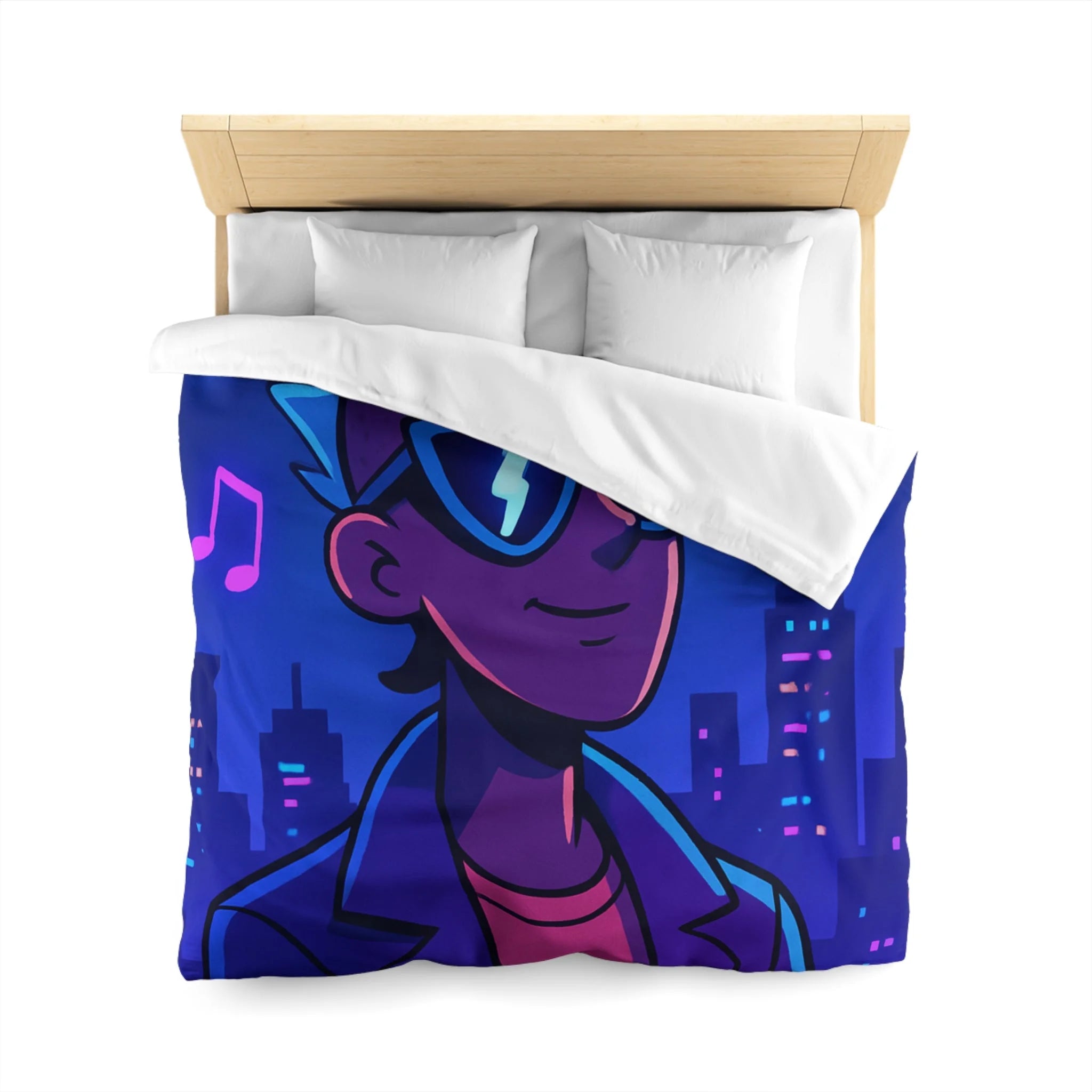 Housse de Couette Personnalisée avec Art de Ville Nocturne et Musicien Stylé Électrique