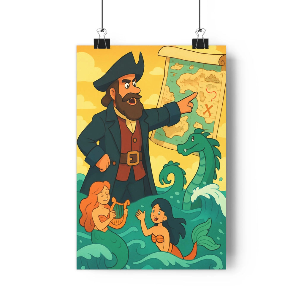 Poster décoratif aquarelle océan pirate sirène serpent aventure chambre enfant créatif bleu vert 30x46