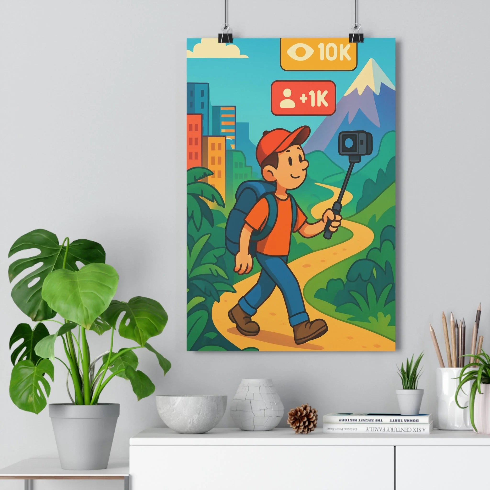 Poster décoratif aventure moderne bleu montagne joyeux chambre bureau créatif coloré statistique dynamique unique