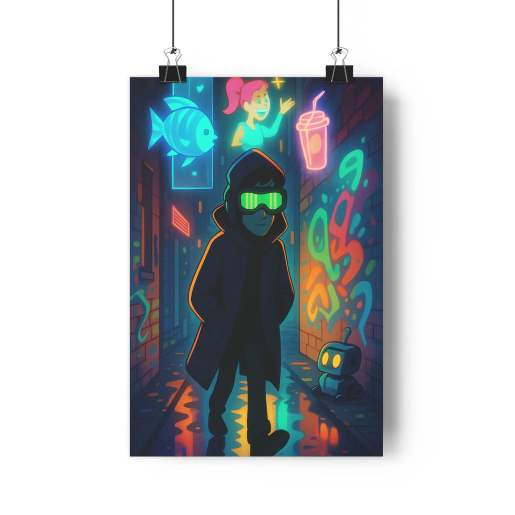Poster décoratif futuriste anime néon bleu mystique salon bureau art vibrant qualité unique qualité