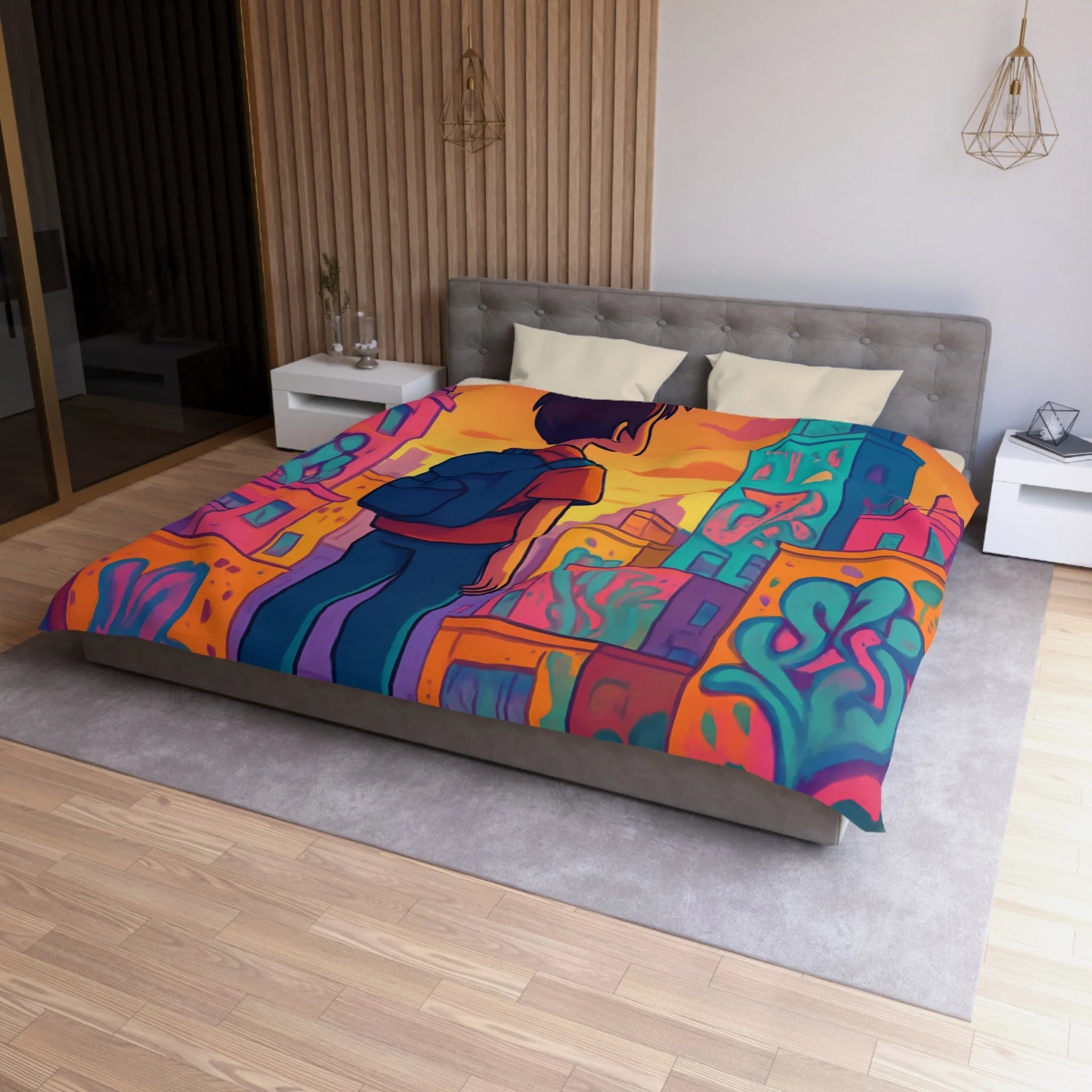 Housse de Couette Microfibre Design Artistique Moderne Décoration Chambre Confort Premium