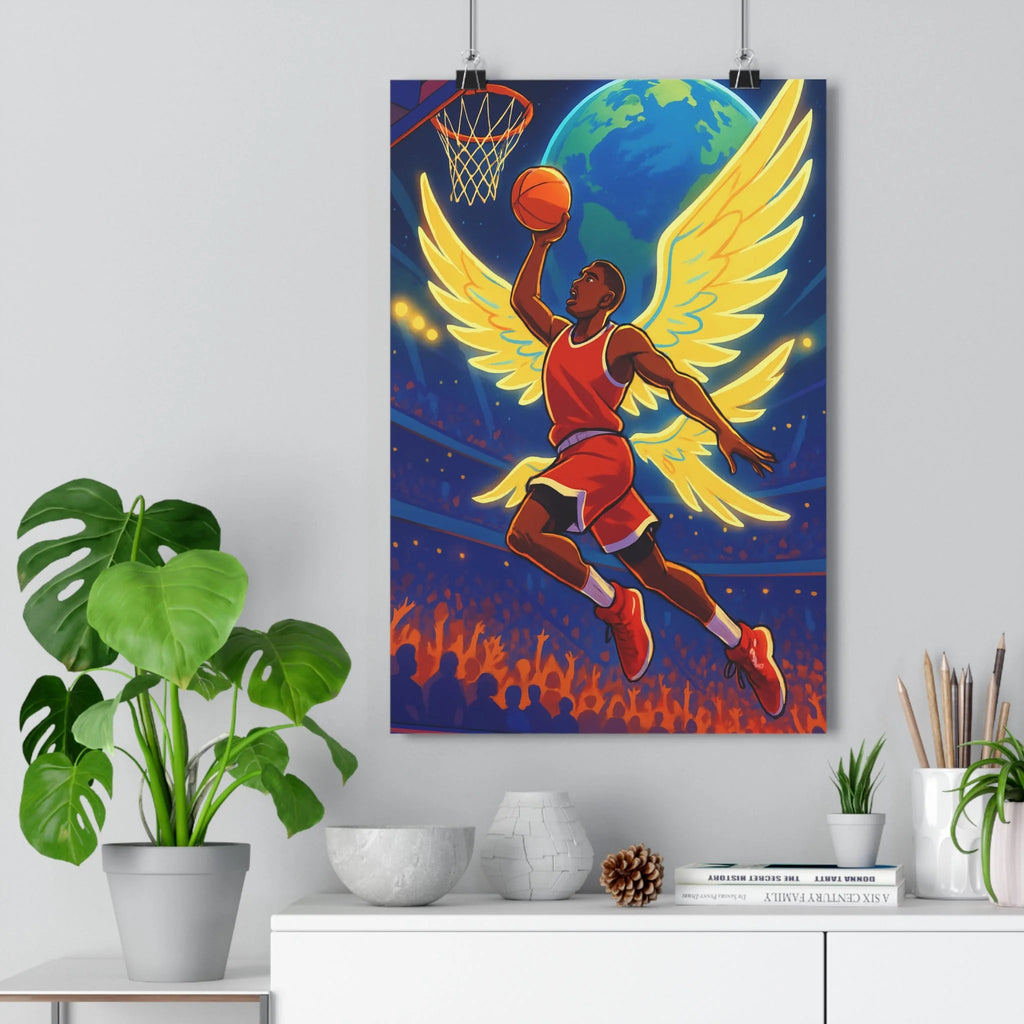 Poster décoratif dessin animé rouge doré basket chambre salon énergique vibrant sport passion motivation
