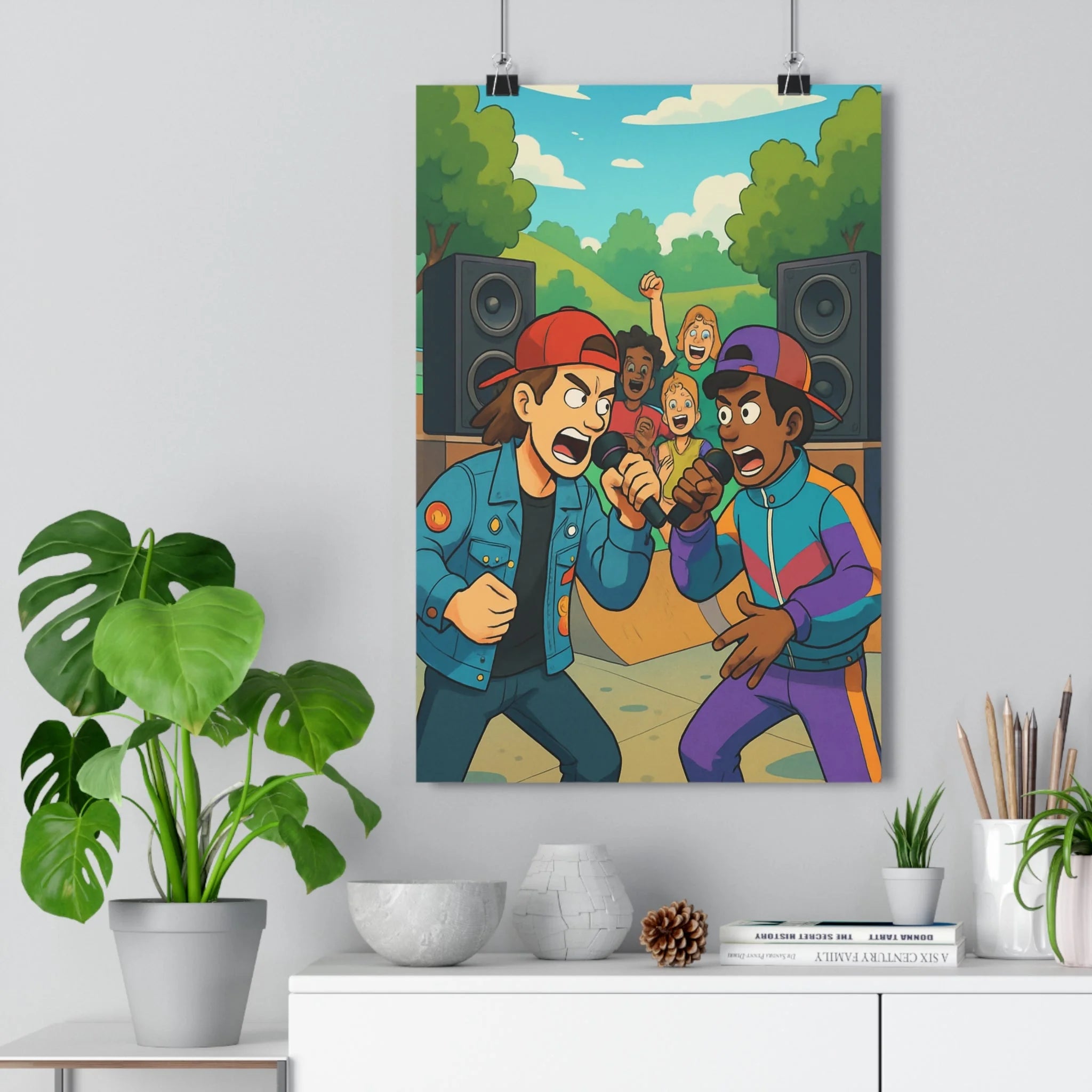 Poster décoratif cartoon rap intense couleurs vives salon chambre dynamique animation musique moderne ambiance