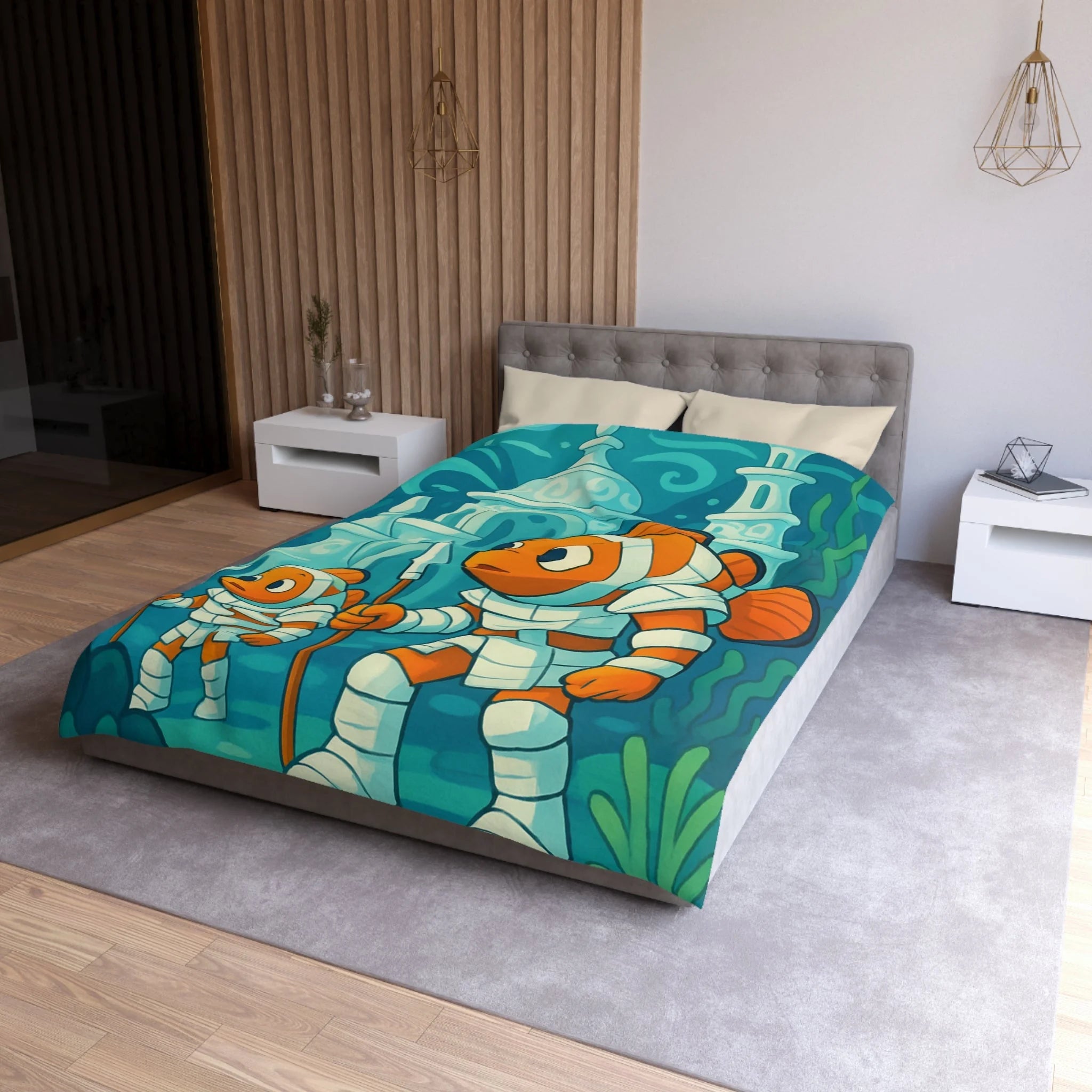 Intriguante housse de couette poissons en armure explorant un royaume sous-marin magique