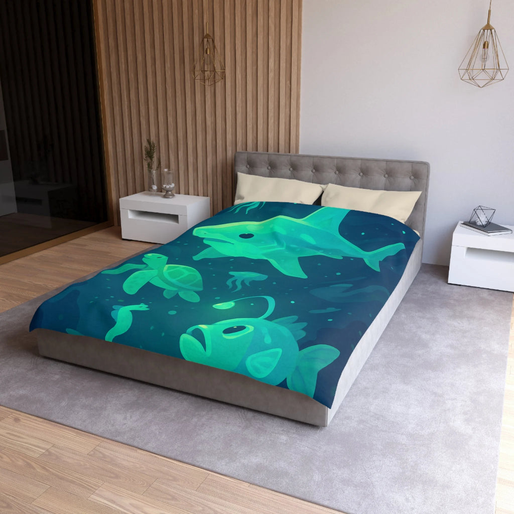 Housse de Couette Océan Lumineux avec Animaux Marins Amusants et Fantastiques Illustrés