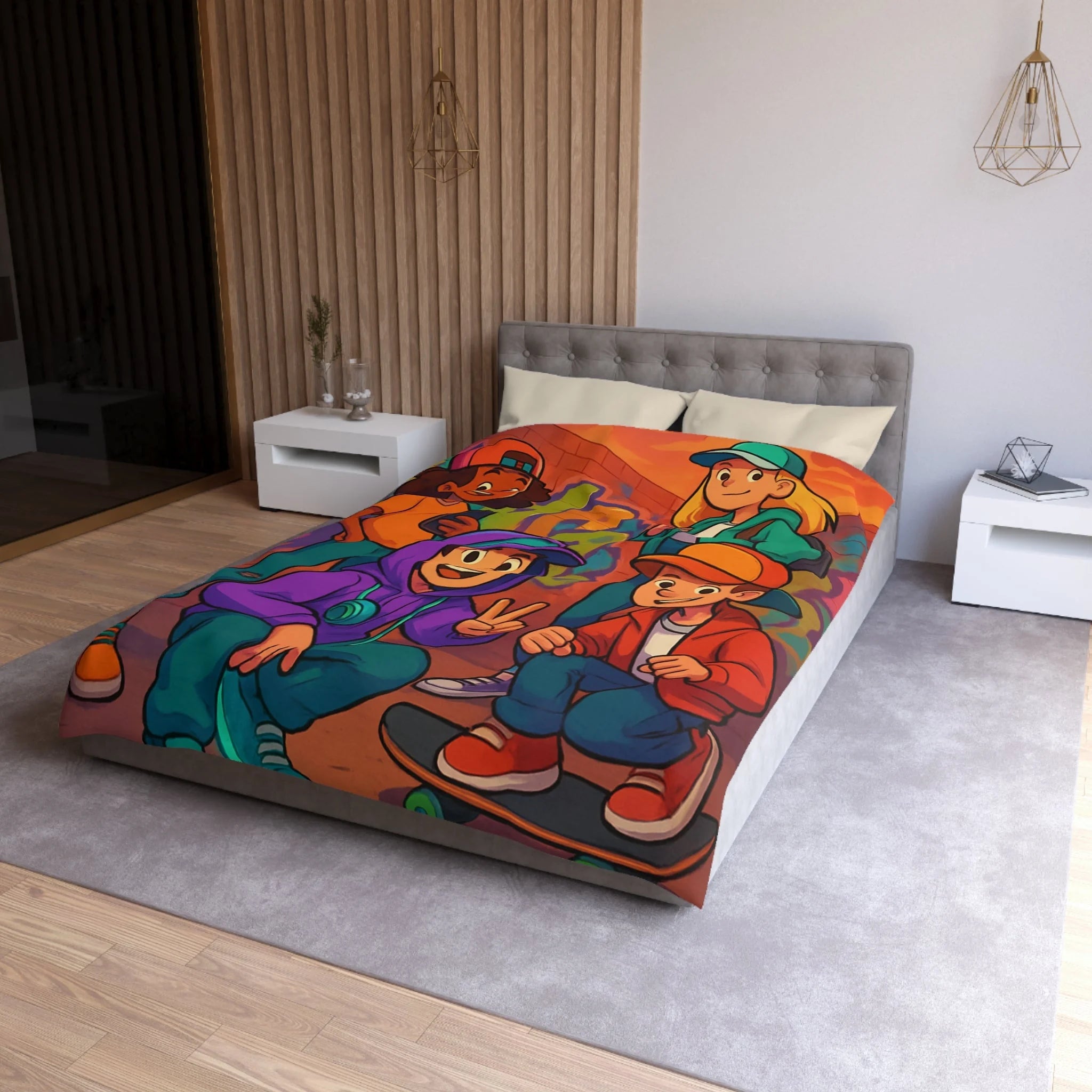 Housse de Couette Microfibre Illustration Unique Design Moderne Décoration Intérieure Raffinée