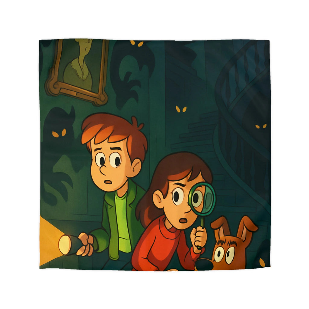 Housse de Couette Mystère Enfantine avec Chien Détective et Enfants Explorateurs