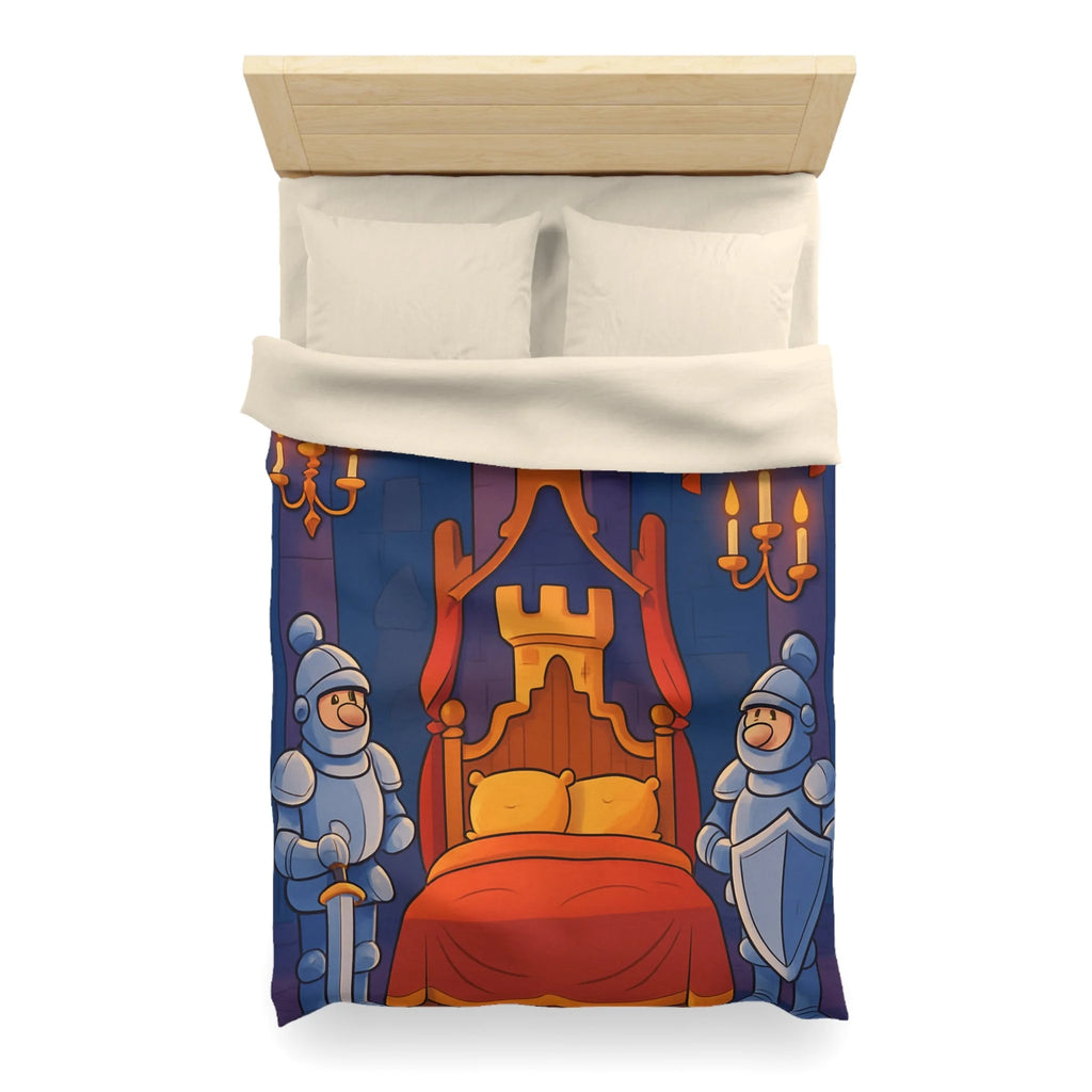 Housse de couette style médiéval avec chevaliers et lit à baldaquin animé