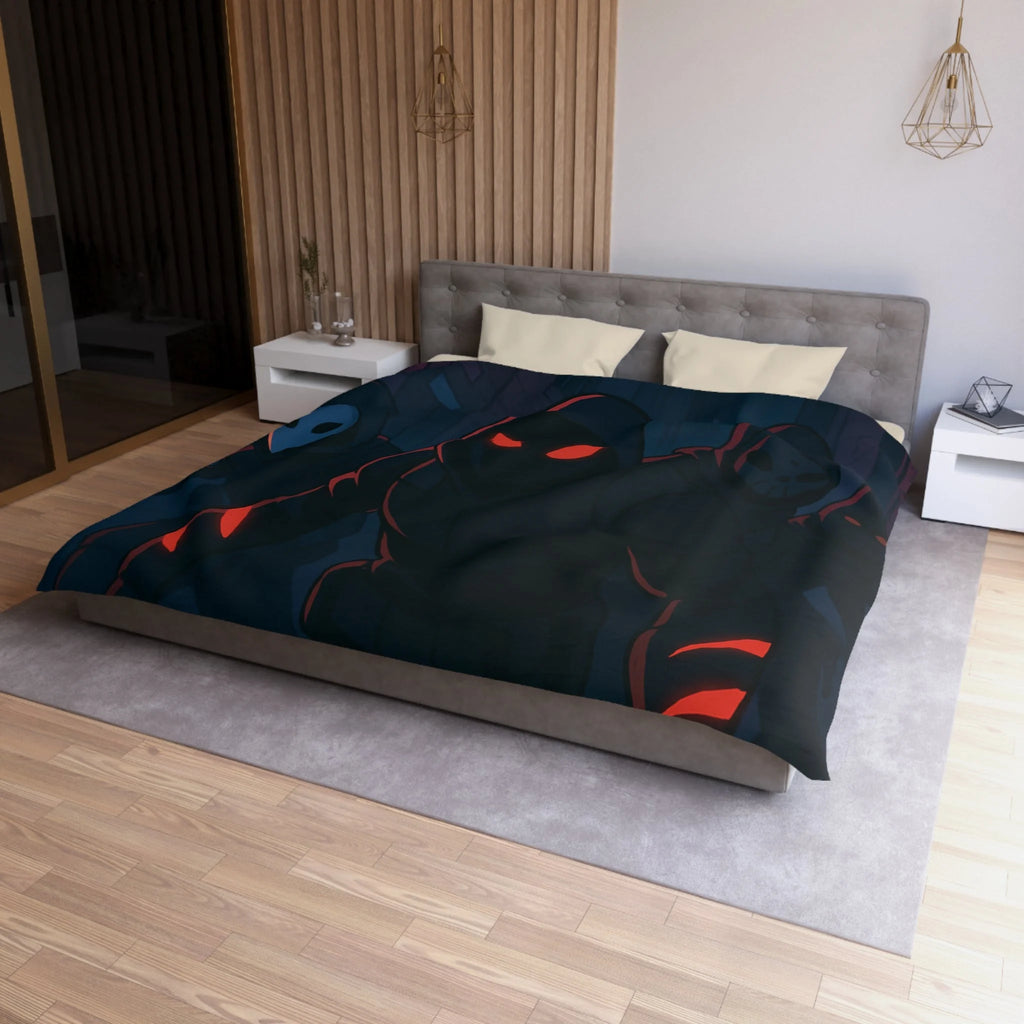 Housse de couette urbaine avec silhouettes mystérieuses et ambiance sombre néon