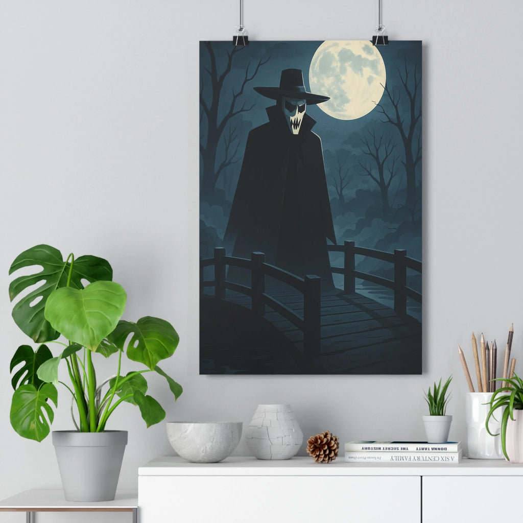 Poster décoratif gothique sombre mystérieux lune bleuté silhouette chambre dessin animé ambiance nocturne qualité