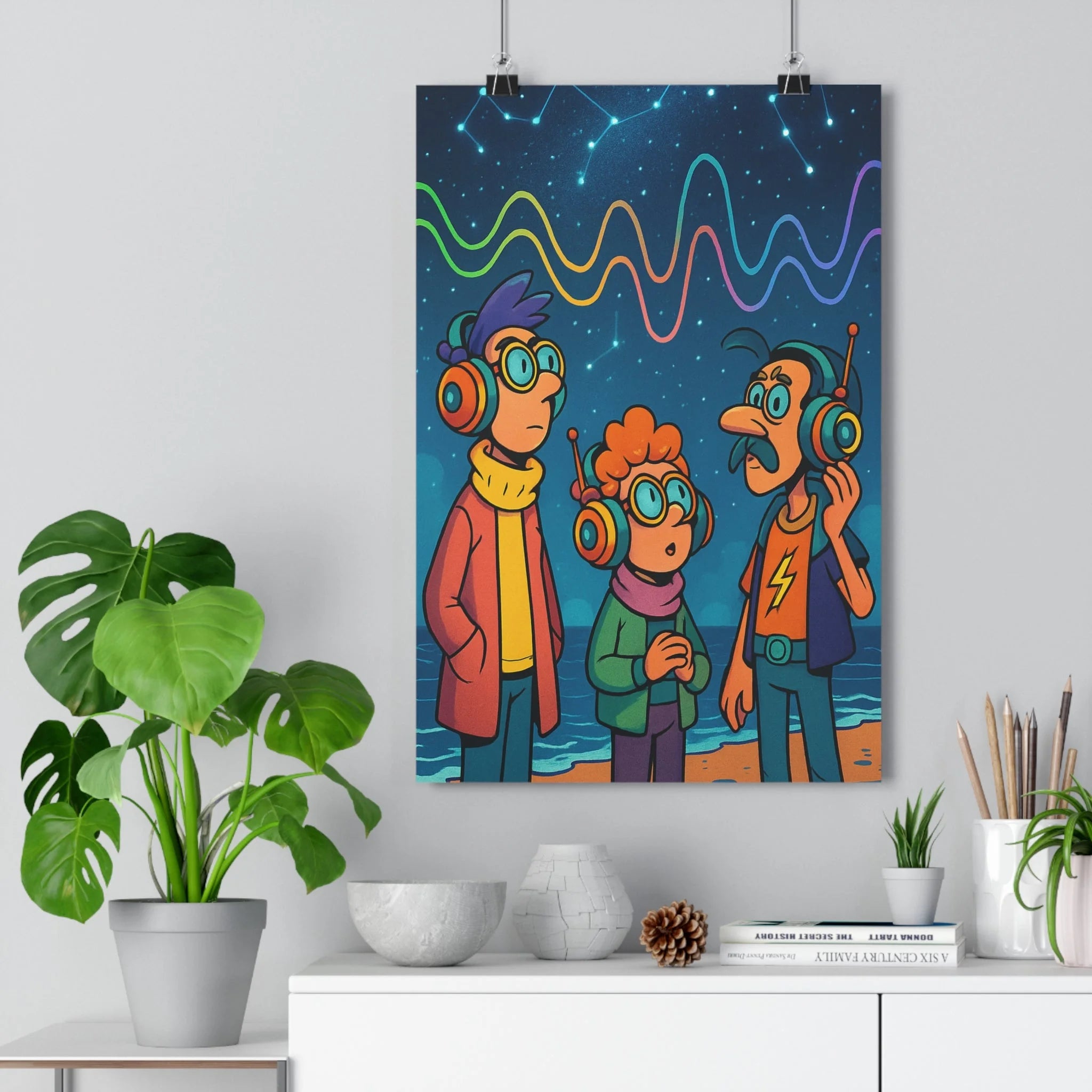 Poster décoratif cartoon couleurs vives mystique scifi salon chambre ado plage ciel étoilé qualité