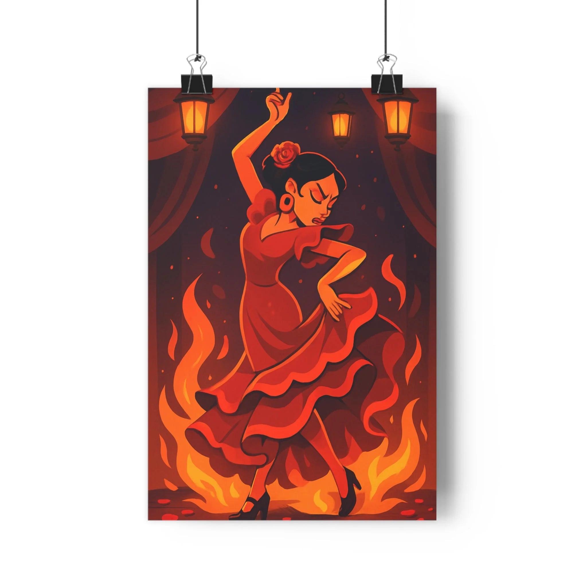 Poster décoratif moderne danseuse flammes rouge orange passionné artistique salon chambre bureau 30x46 qualité