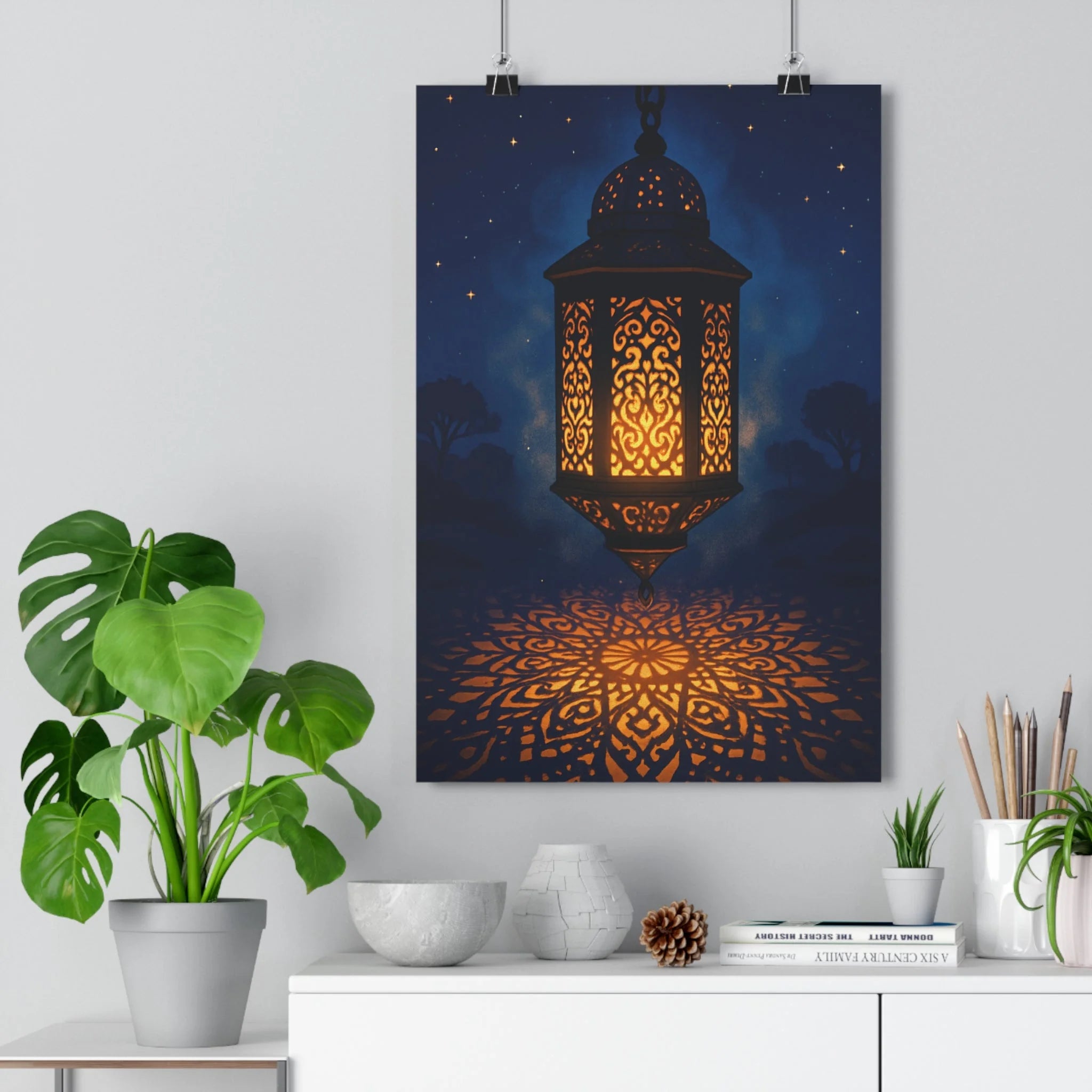 Poster décoratif magique cartoon étoilé lumière chaleureuse chambre salon paisible intérieur 30x46 cm art