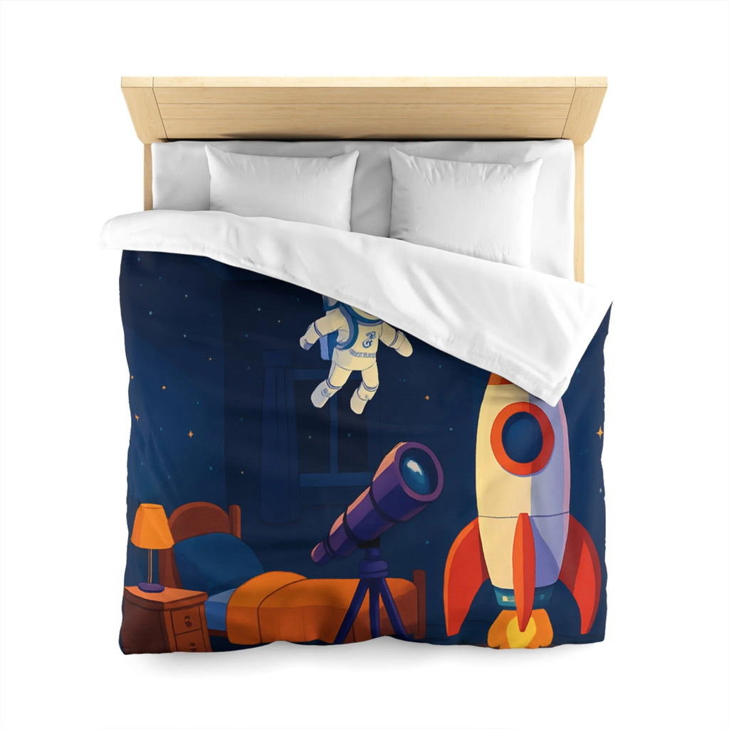 Housse de Couette Spatiale Enfant avec Astronaute Fusée et Planètes Colorées
