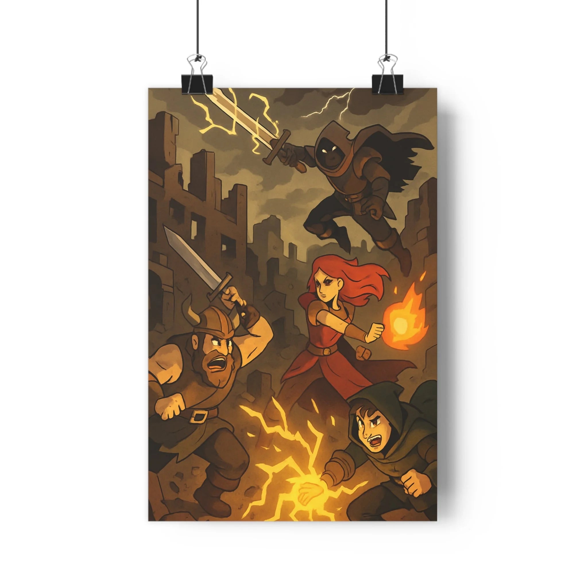 Poster décoratif anime intense rouge bleu guerrier aventure salon action dramatique épique énergie électrique