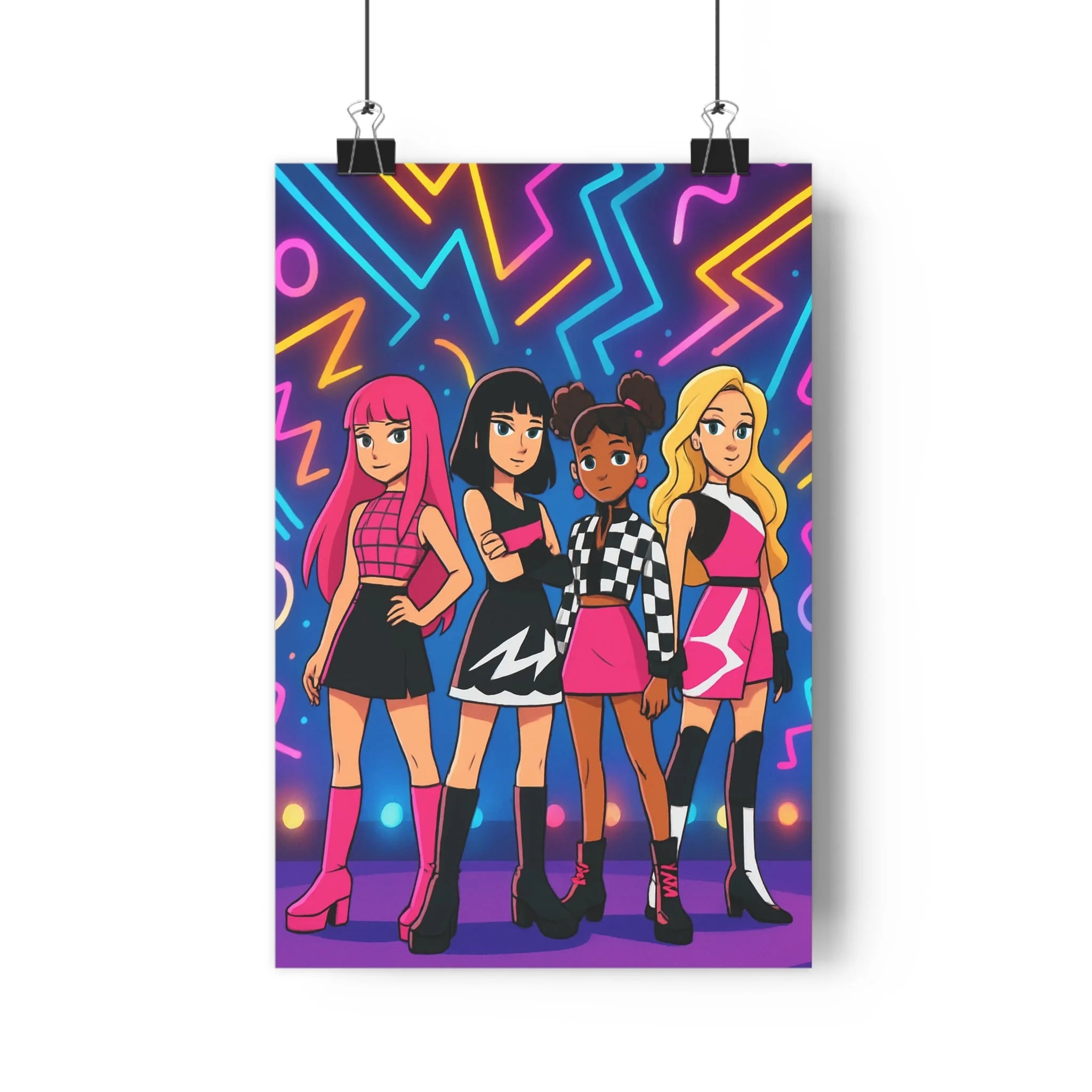 Poster décoratif moderne animé arcenciel néon dynamique chambre salon bureau femmes stylisé 30x46 qualité