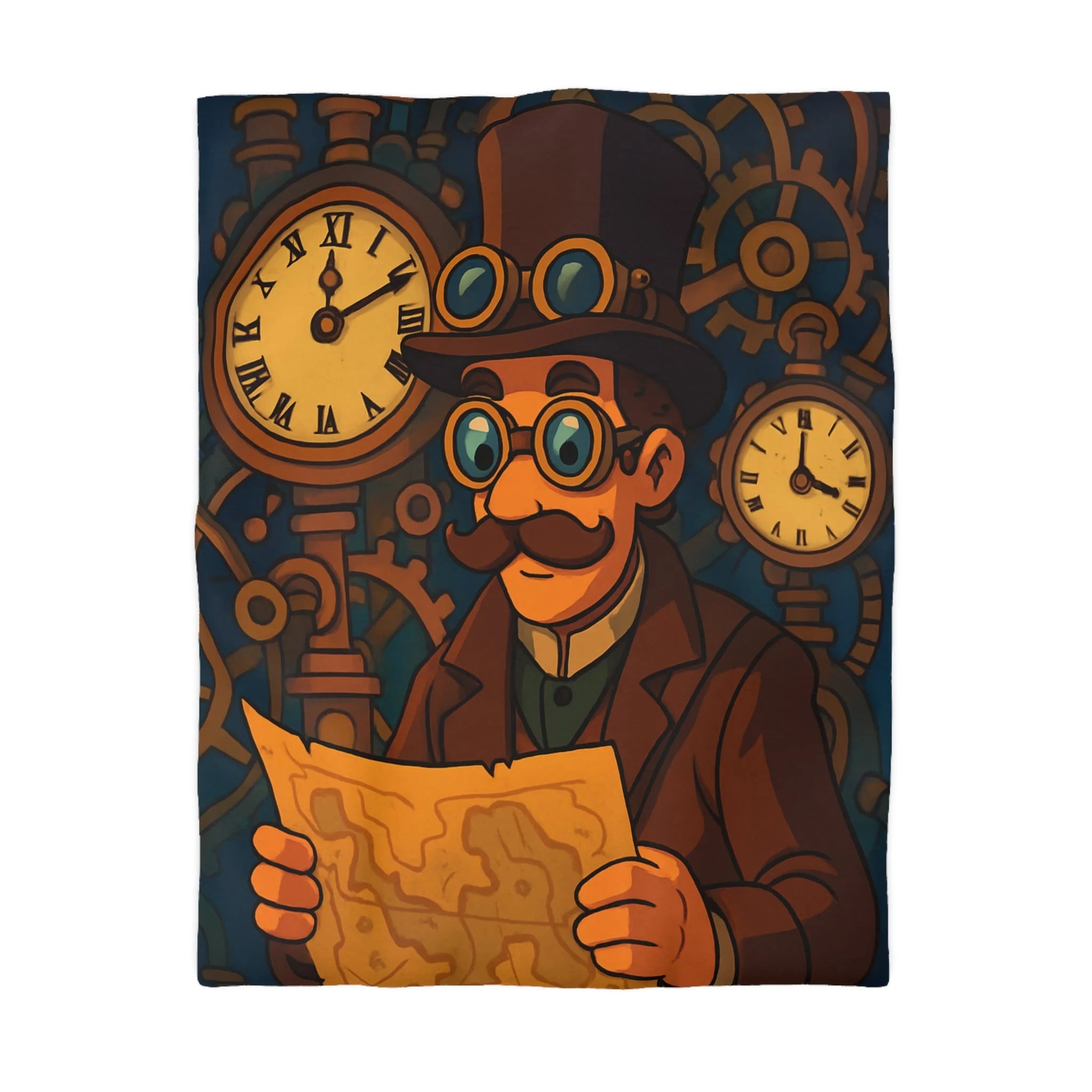 Housse de couette steampunk vintage avec motifs horlogers et explorateur en carte ingénieuse