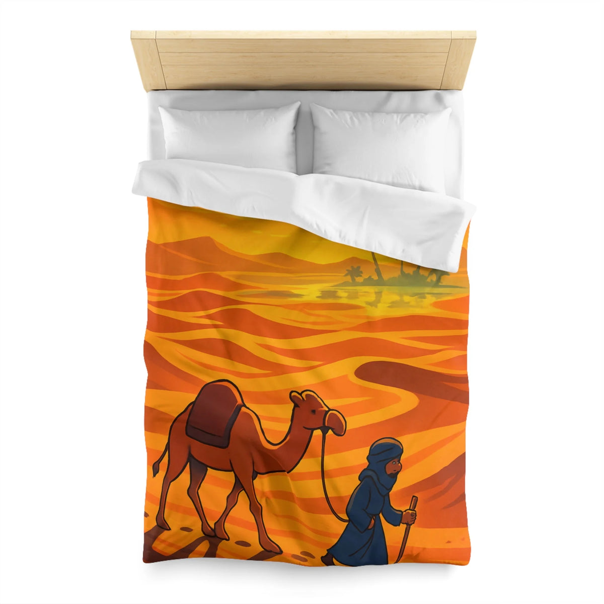 Sublime illustration de désert avec dromadaire et oasis pour housse de couette exotique