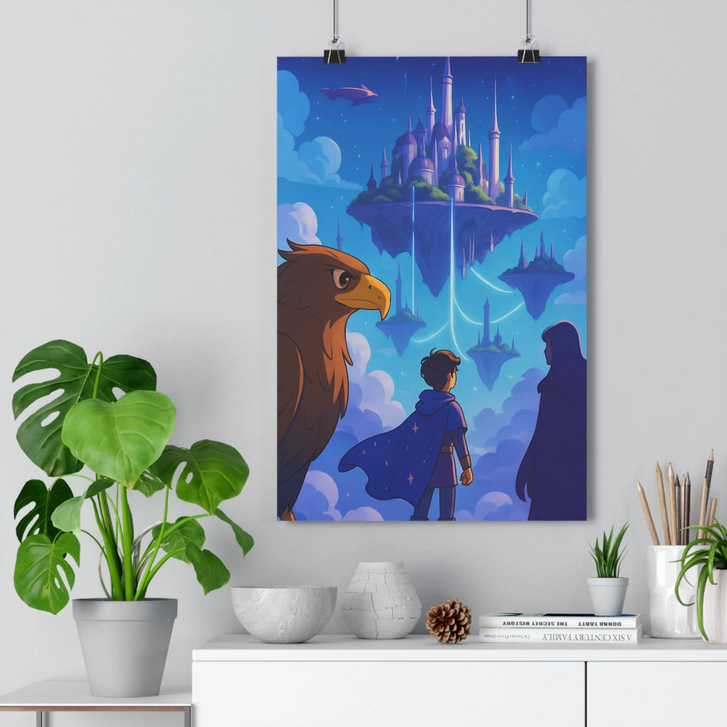 Poster décoratif fantastique bleu violet salon chambre aventure île îles flottante paysagisme majestueux surréaliste
