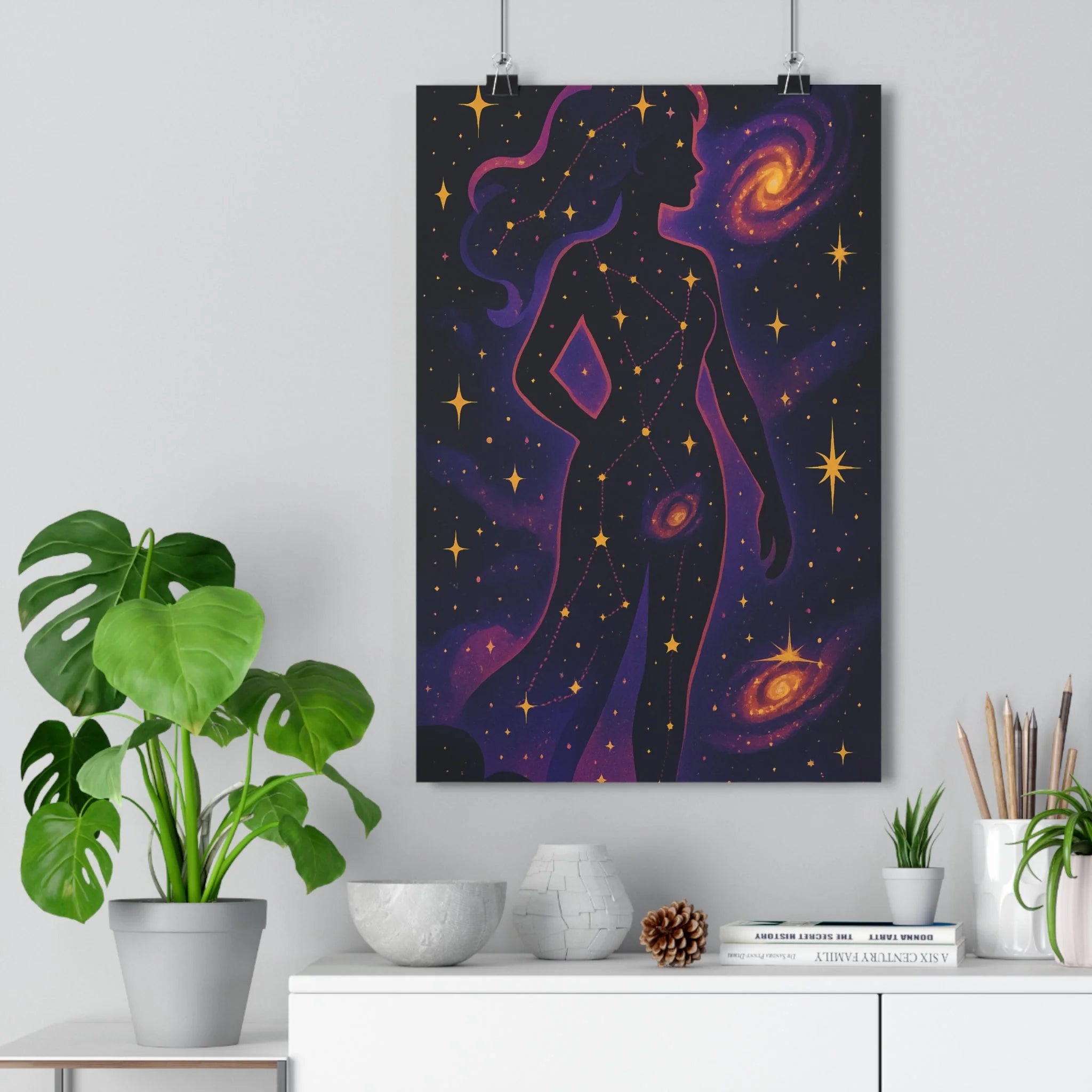 Poster décoratif cosmique violet orange mystique surréaliste moderne art salon chambre intérieur élégant qualité