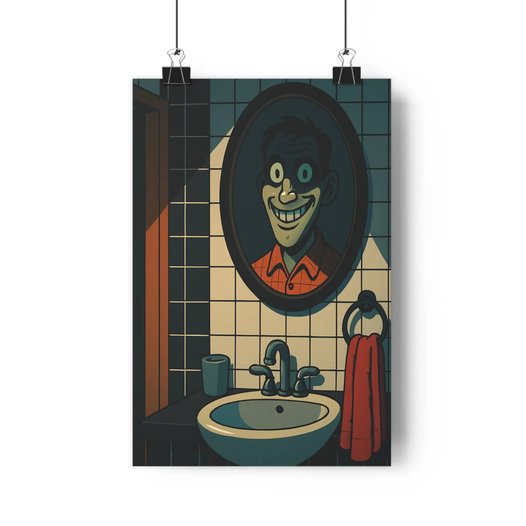 Poster décoratif cartoon psychédélique sombre miroir salle de bain mystique personnage énigmatique art unique
