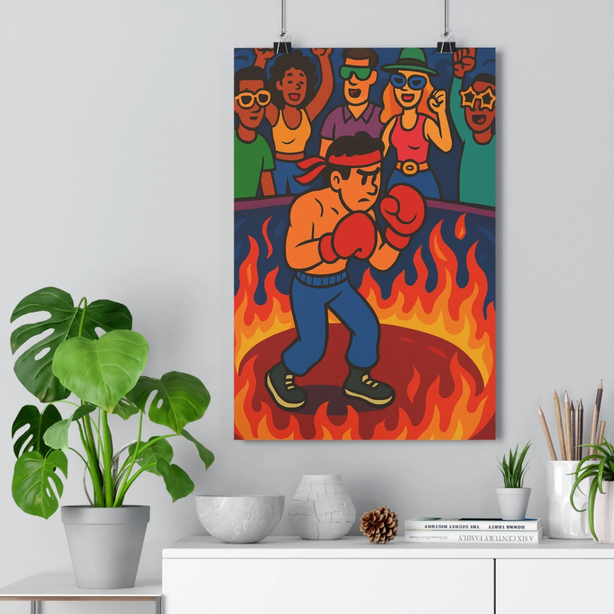 Poster décoratif manga rouge feu dynamique chambre salon aventure énergie vibrant boxeur animé qualité