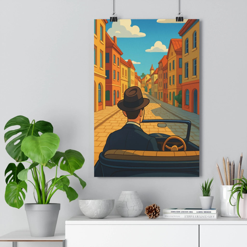 Poster décoratif vintage voiture classique jaune orange rouge nostalgique rétro salon chambre intérieur charme