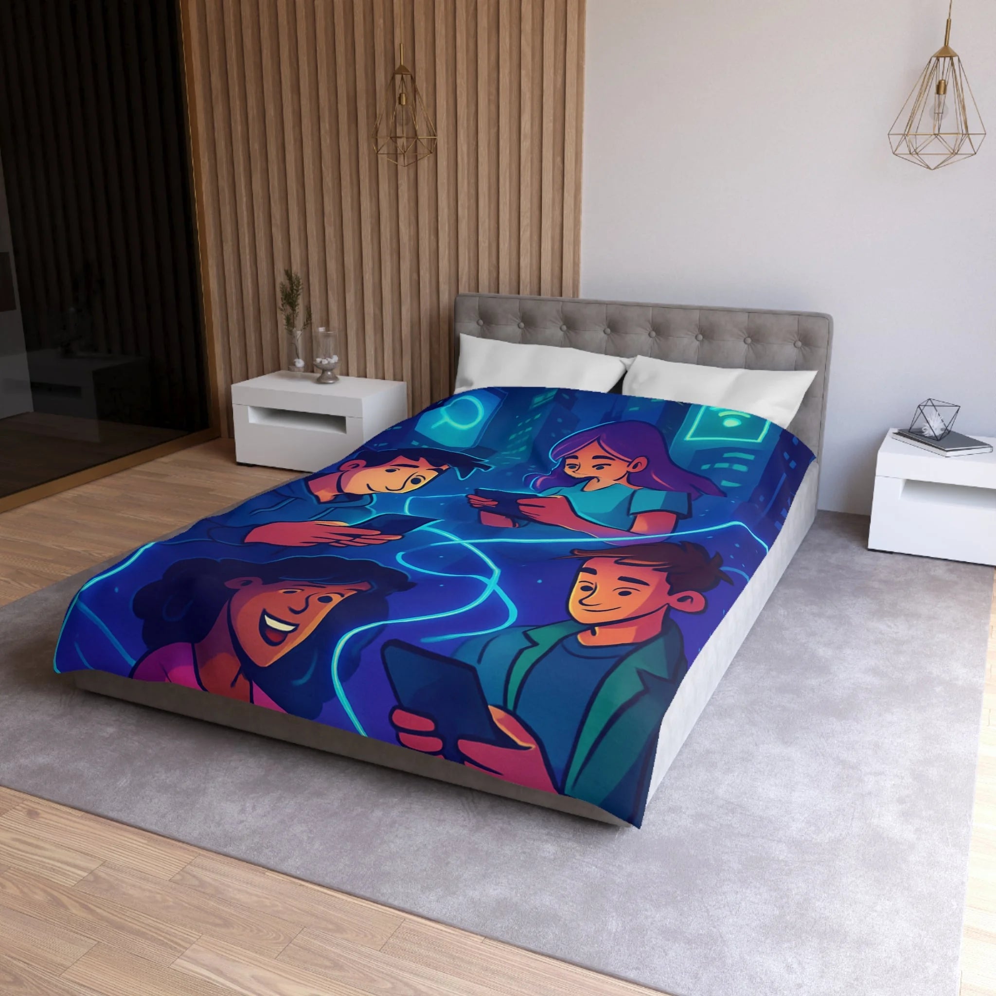 Housse de couette numérique moderne avec design connecté et technologie urbaine futuriste